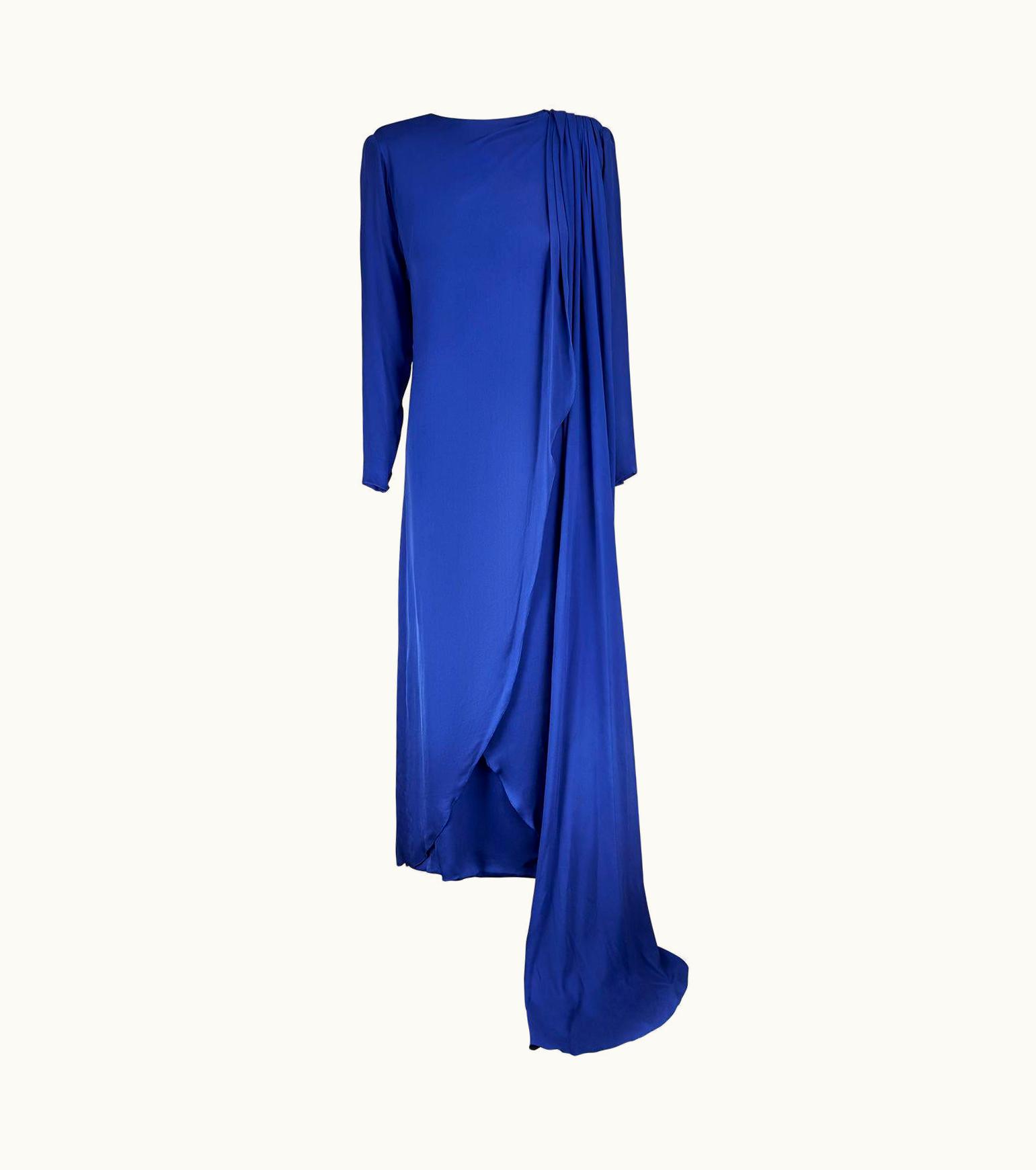 Dior 1980s Christian Dior Couture Blue Silk Dress