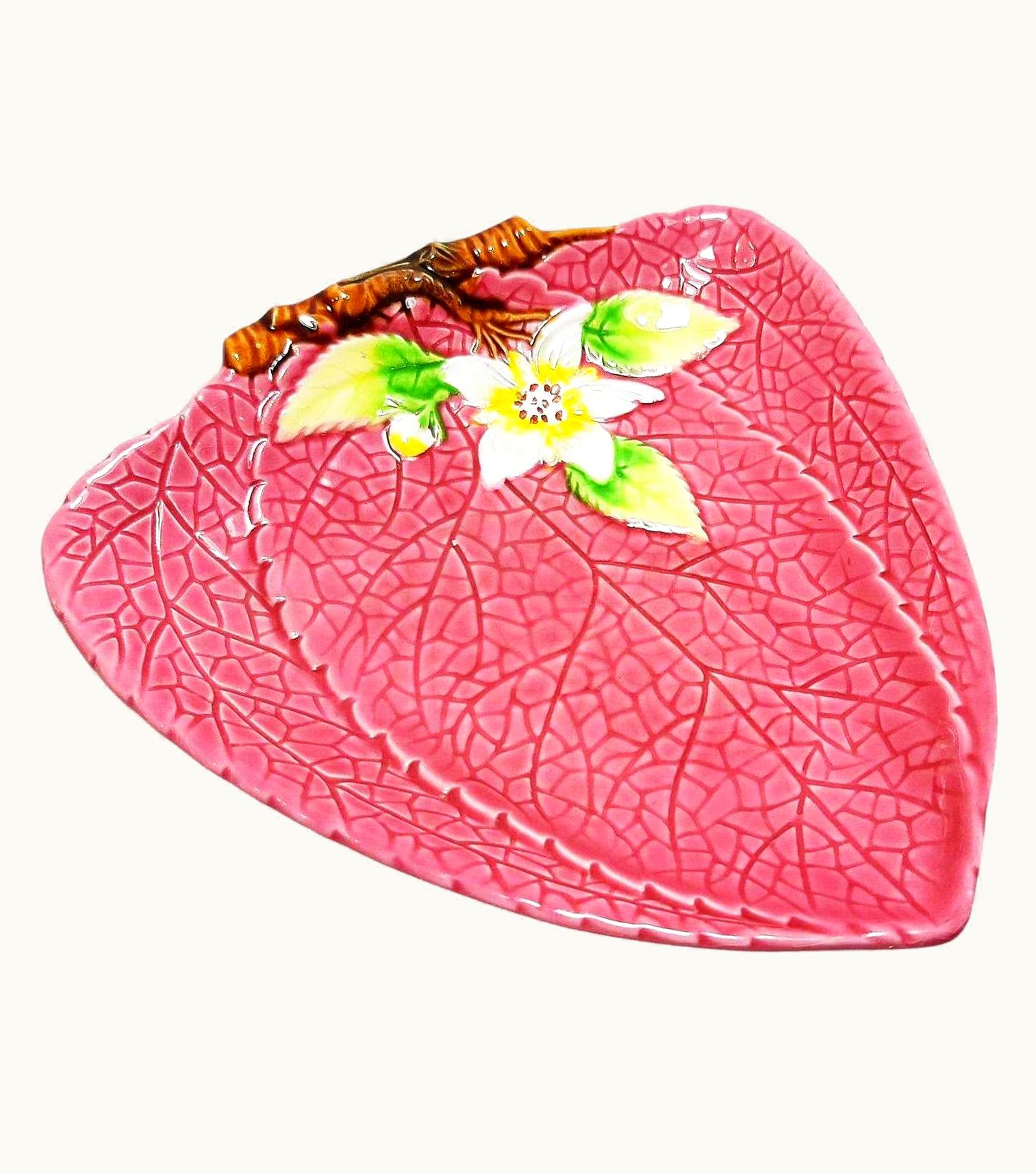 Dior 1980s Christian Dior Ceramic Pink Leaves And Flowers Bowl