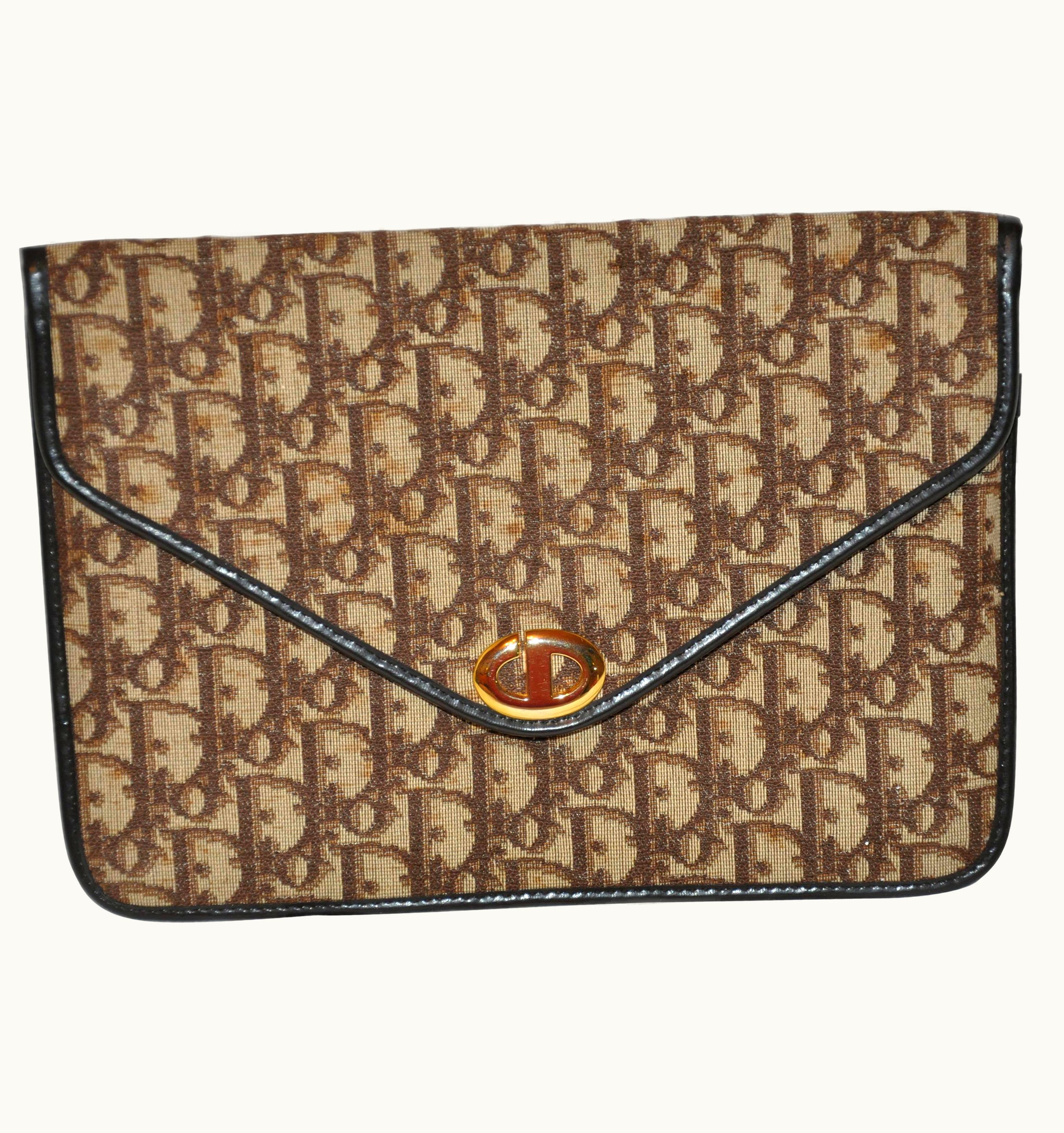 Dior Christian Dior Signature Brown Canvas Clutch With Coco Brown Calfskin Logo