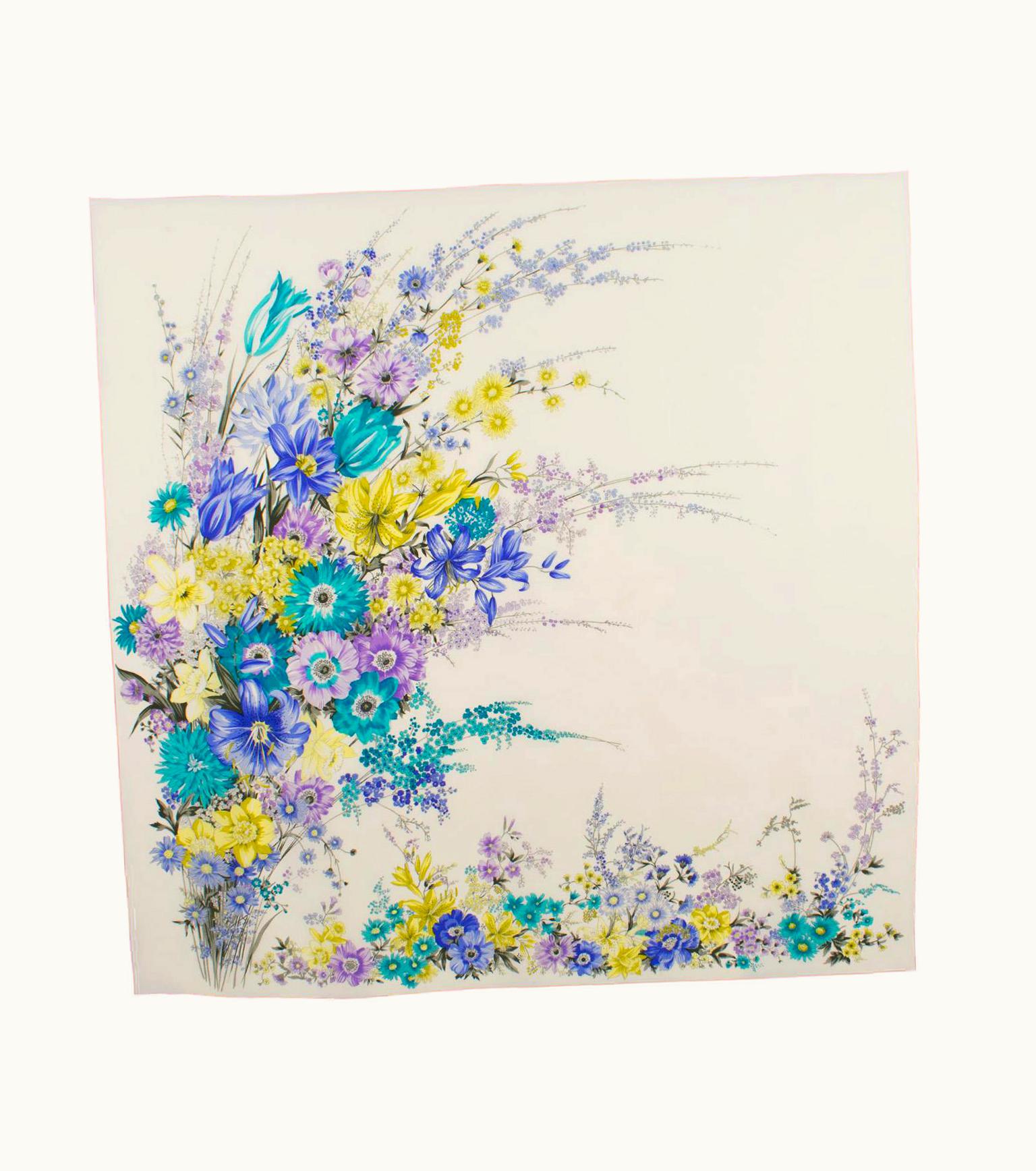 Dior Christian Dior Paris Silk Scarf Floral Print In Blue And Lavender