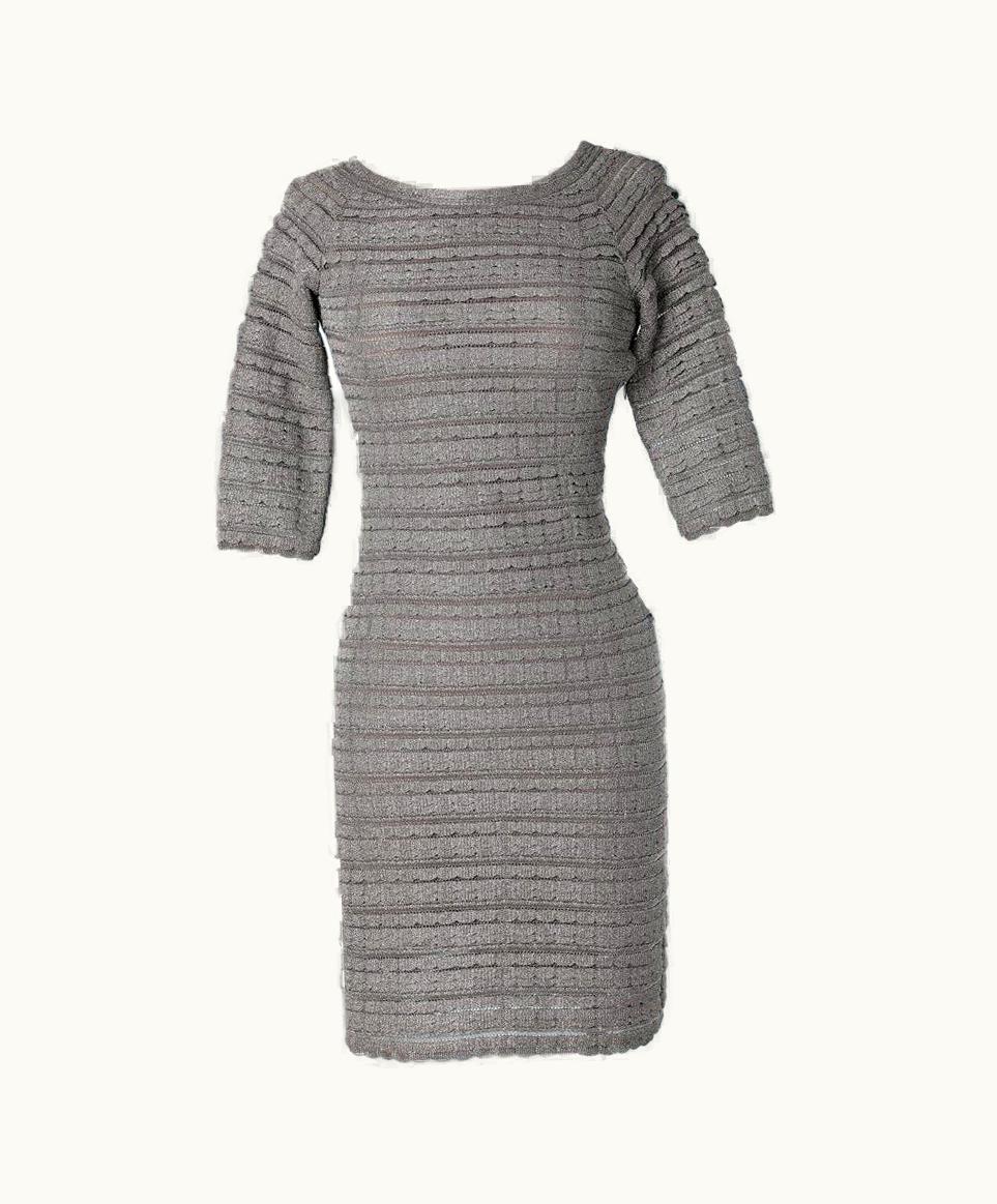 Dior Silver Lurex Jersey Dress With Short Sleeves And Ruffles Christian Dior