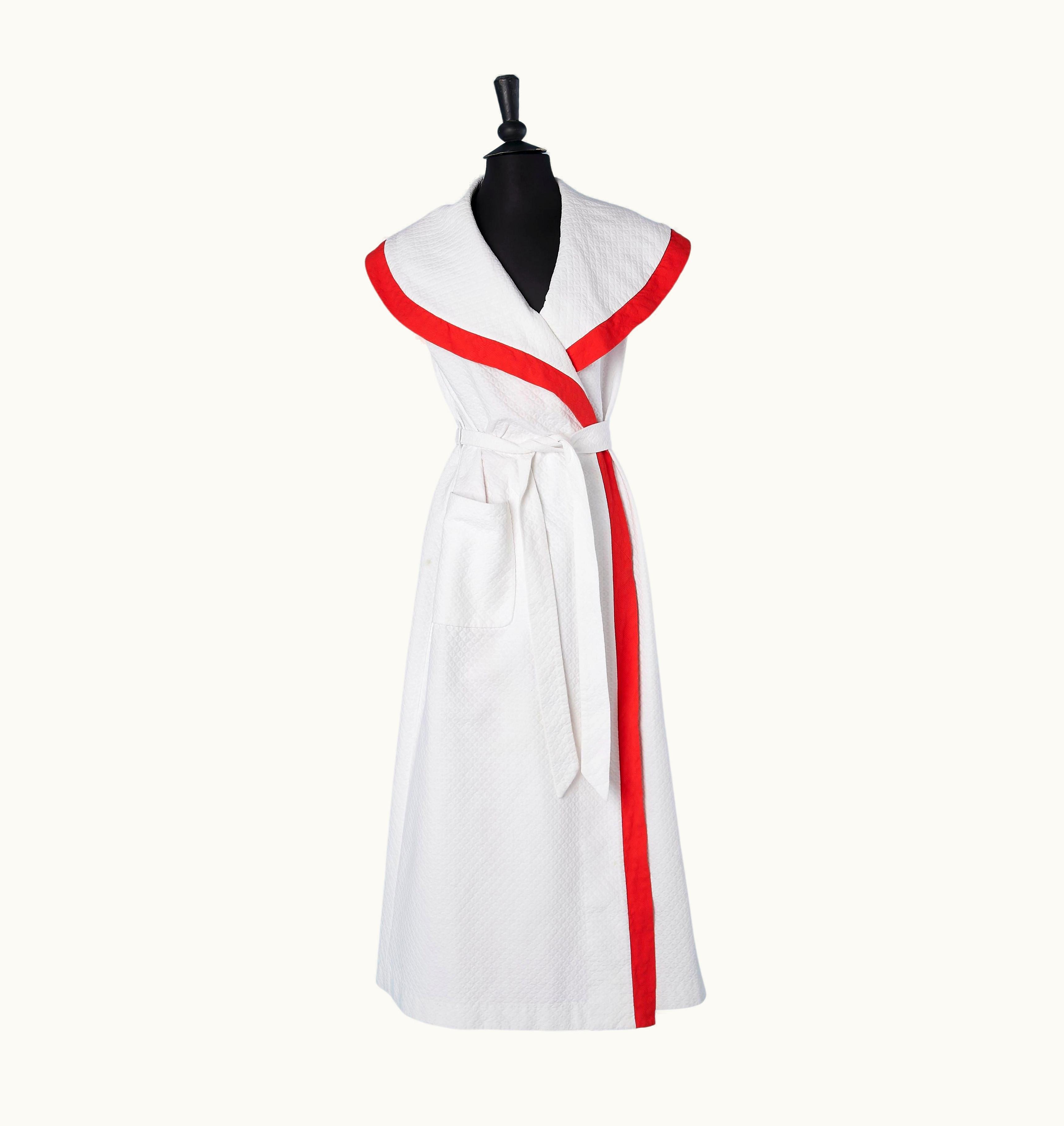 Dior White Piqué De Coton Robe With Red Cotton Edge Christian Dior Lingerie