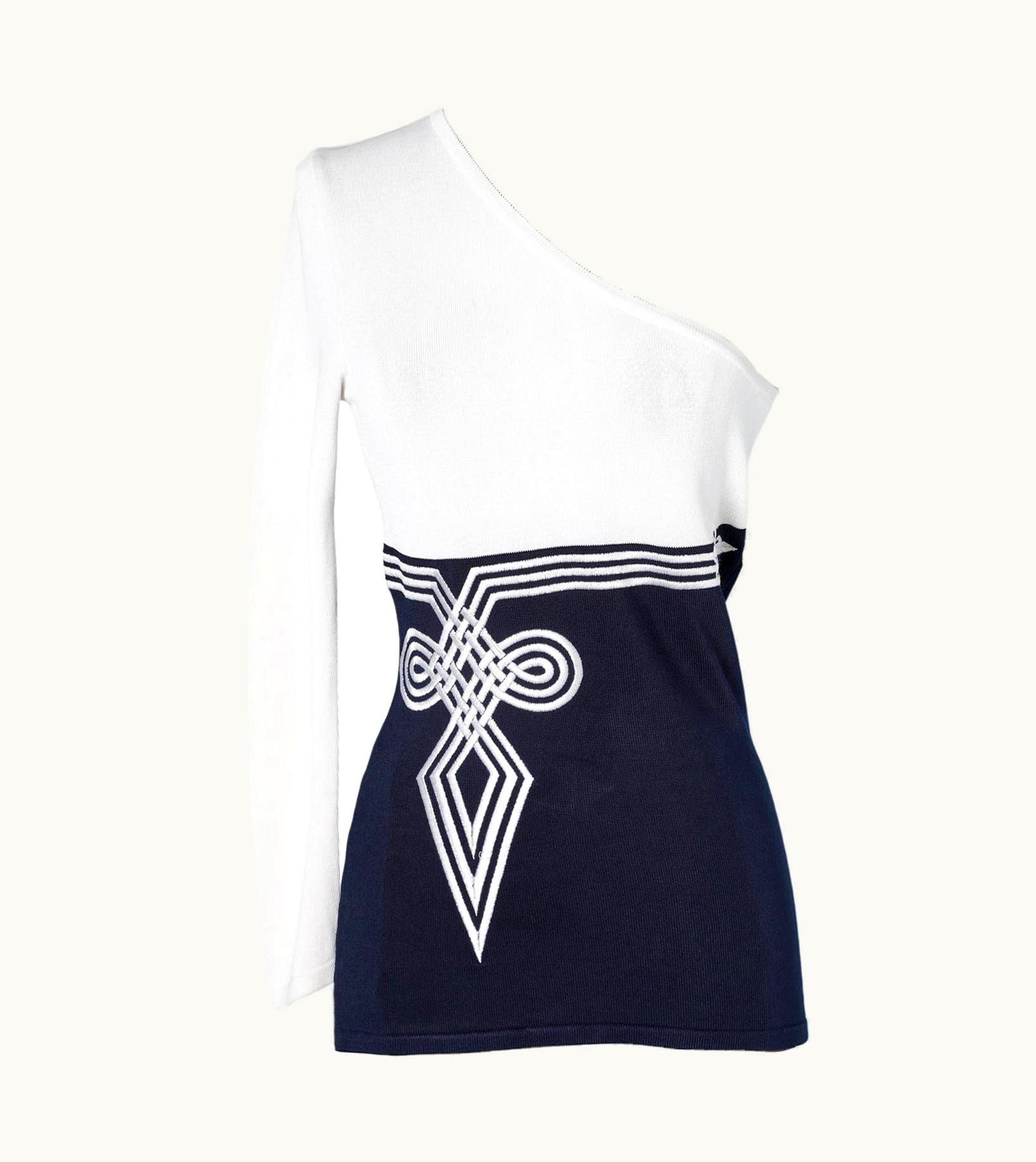 Dior White And Navy Knit Asymmetrical Top With Embroideries Christian Dior Boutique
