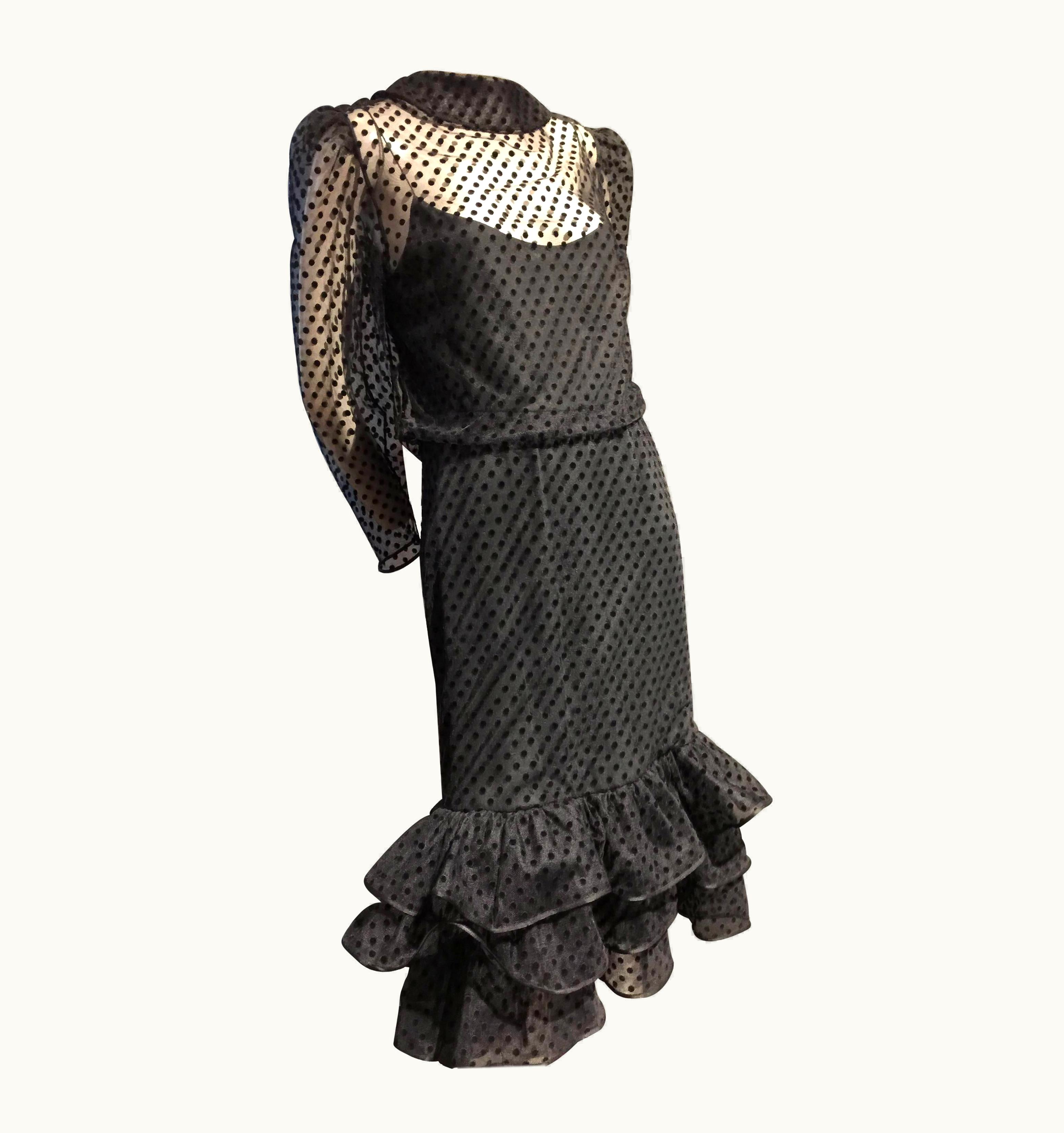 Dior 1980s Christian Dior Pointe D'Esprit Tulle Cocktail Dress With Ruffle Hem