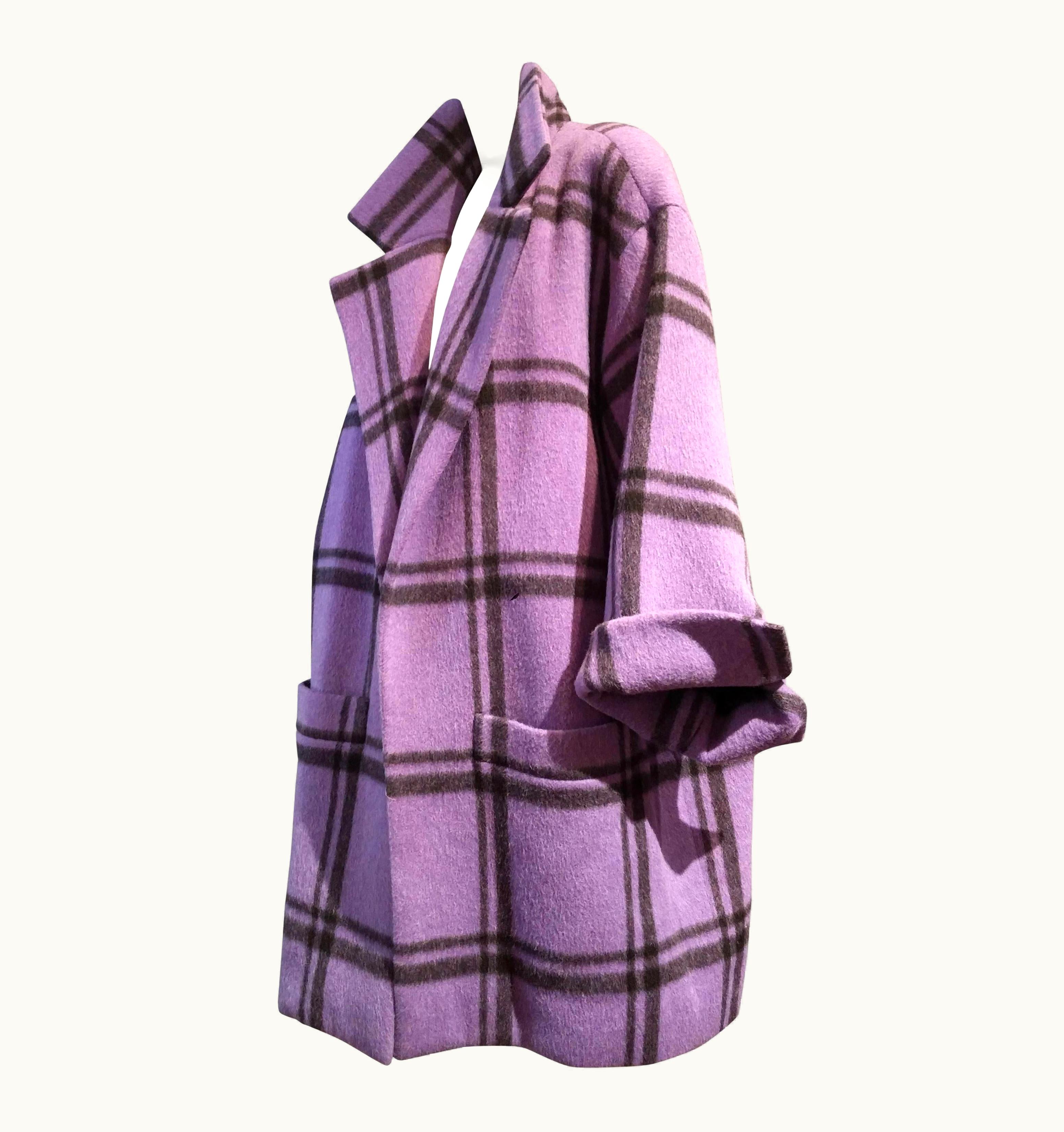 Dior 1985 Christian Dior Couture Mohair Purple And Black Window Pane Coat