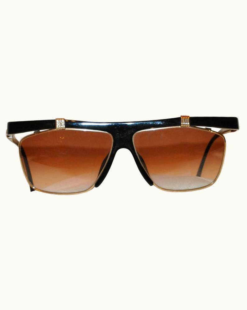 Dior Christian Dior Thick Black Lucite With Etched Gold Hardware Sunglasses
