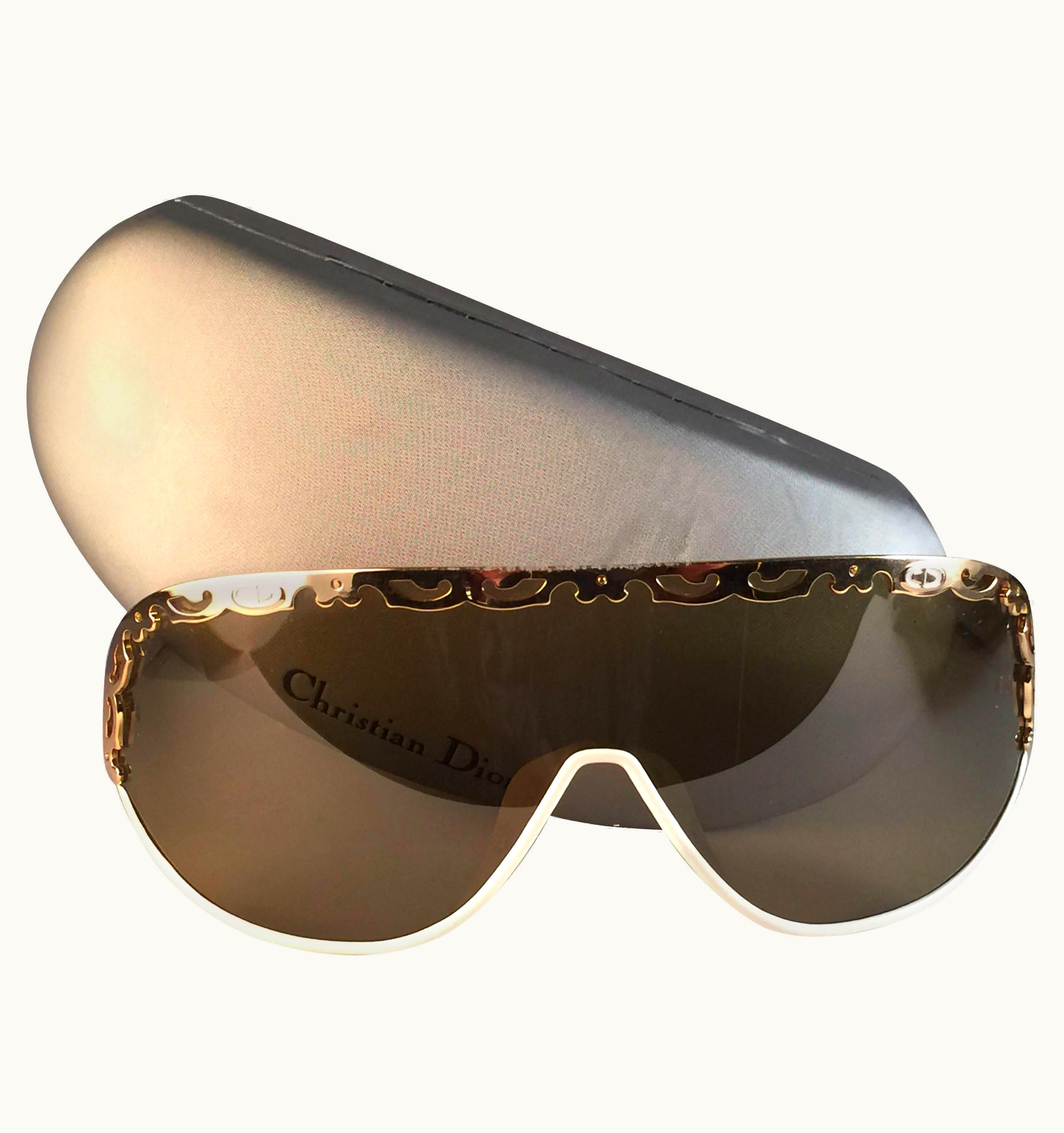 Dior Vintage Christian Dior 2501 Wrap Around White Gold 1980 Sunglasses