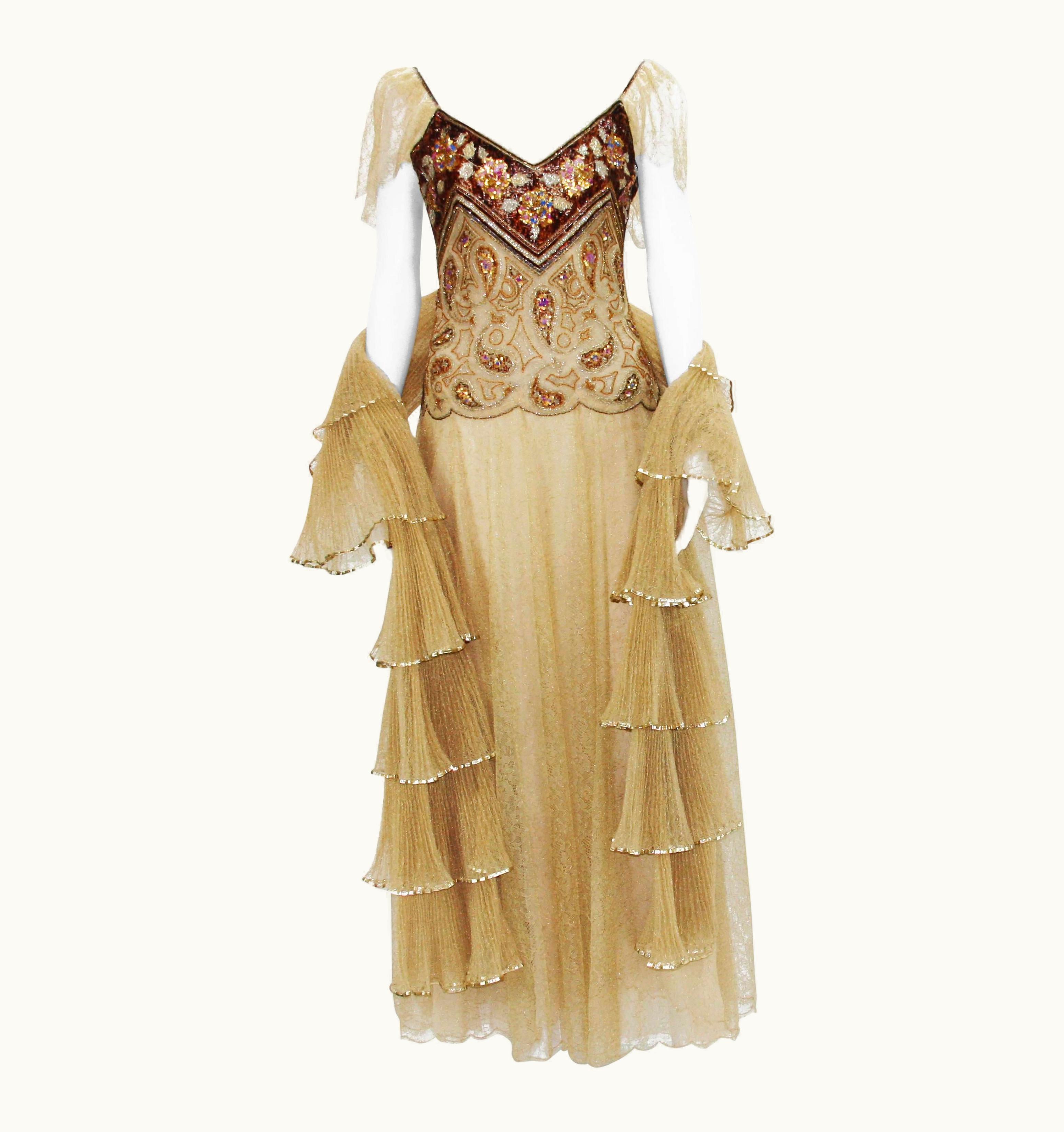Dior Automne-Hiver 1980 Christian Dior Paris Numbered Lace Gown With Stole