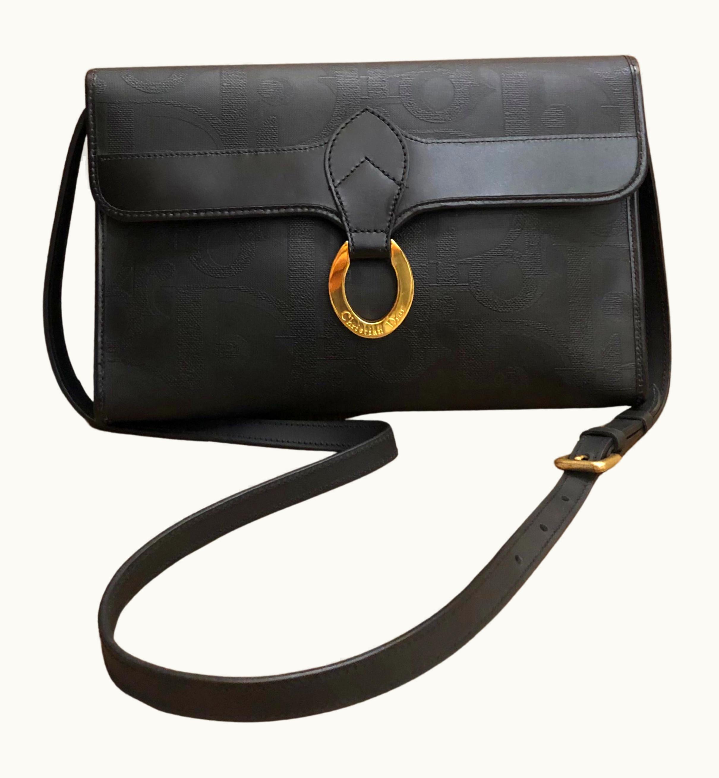 Dior Vintage Christian Dior Black Monogram Canvas Two-Way Crossbody Bag Unisex Mens