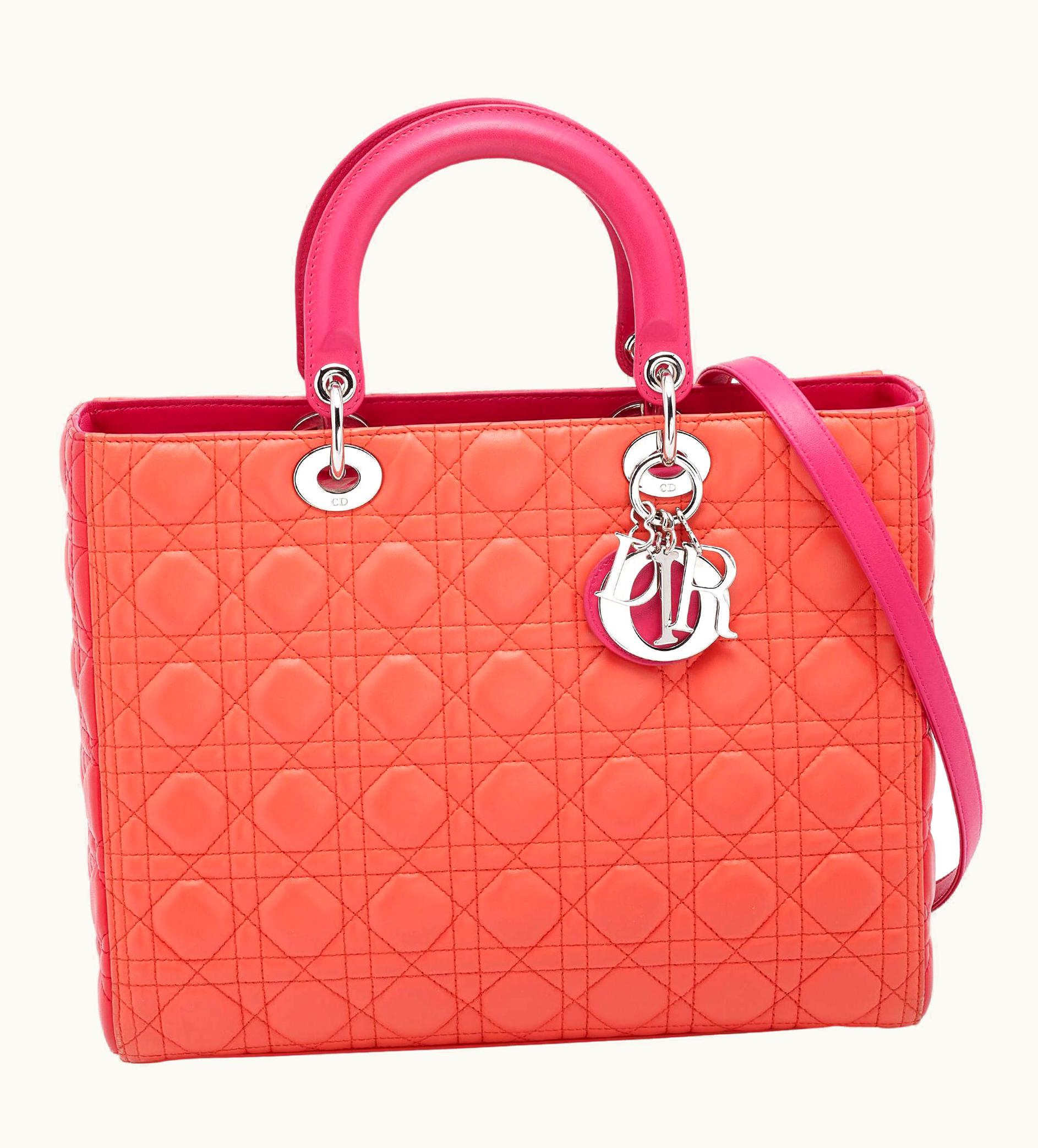 Dior Dior Orange/Pink Cannage Leather Large Lady Dior Tote UZ0569743