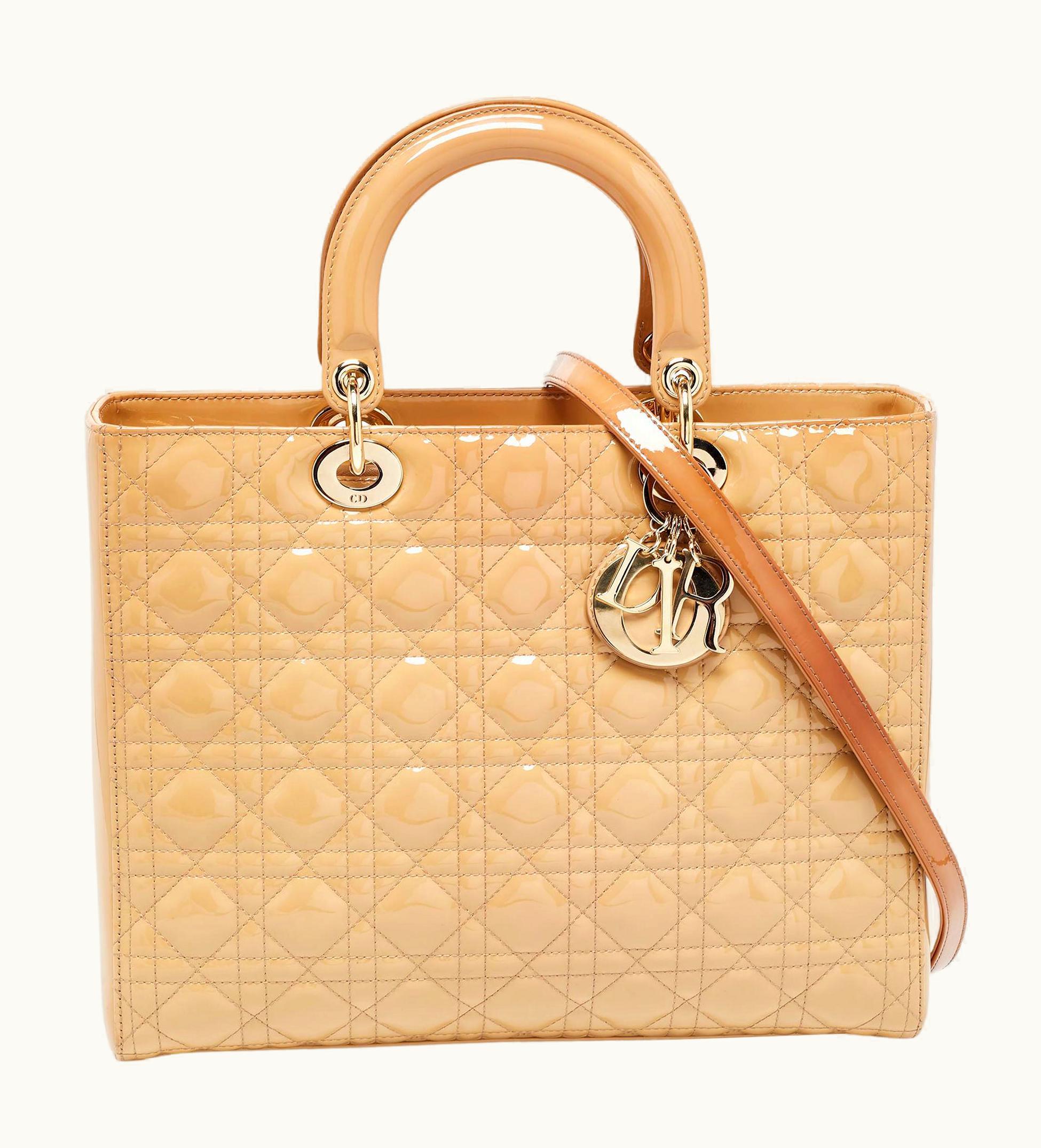 Dior Dior Beige Cannage Patent Leather Large Lady Dior Tote UZ0569747