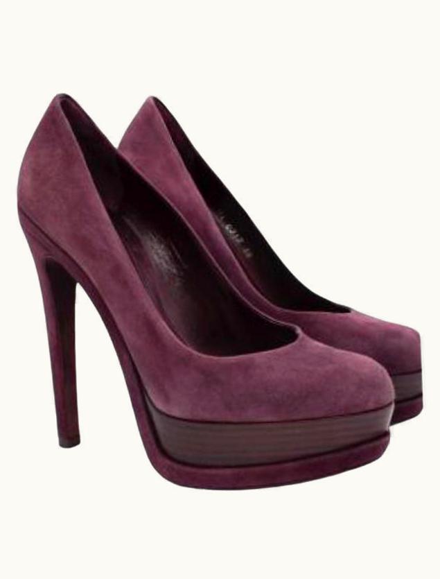 Dior Dior Plum Suede Stacked Platform Heeled Pumps