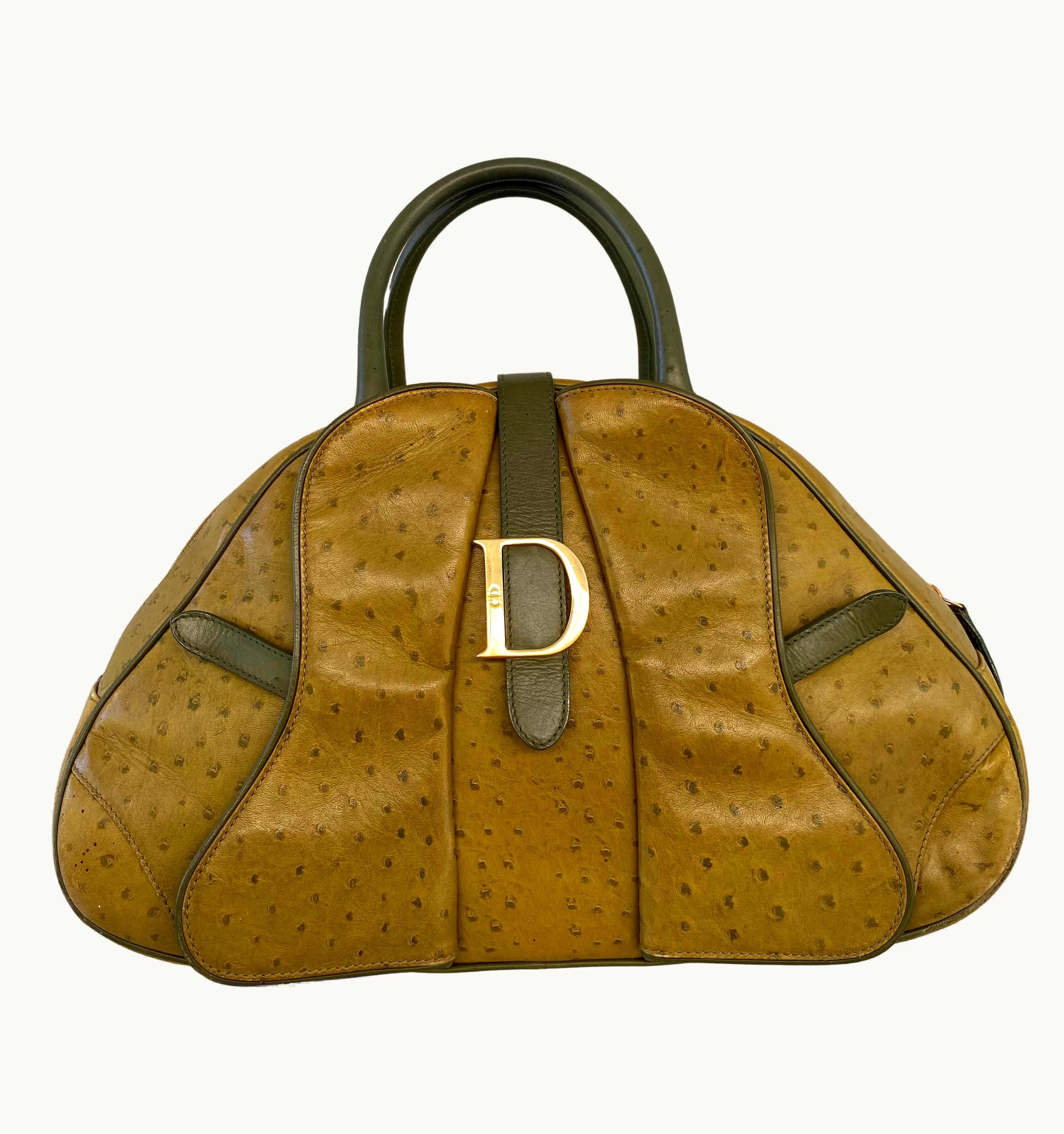 Dior Christian Dior Limited Edition Ostrich Olive Green Bowler Bag