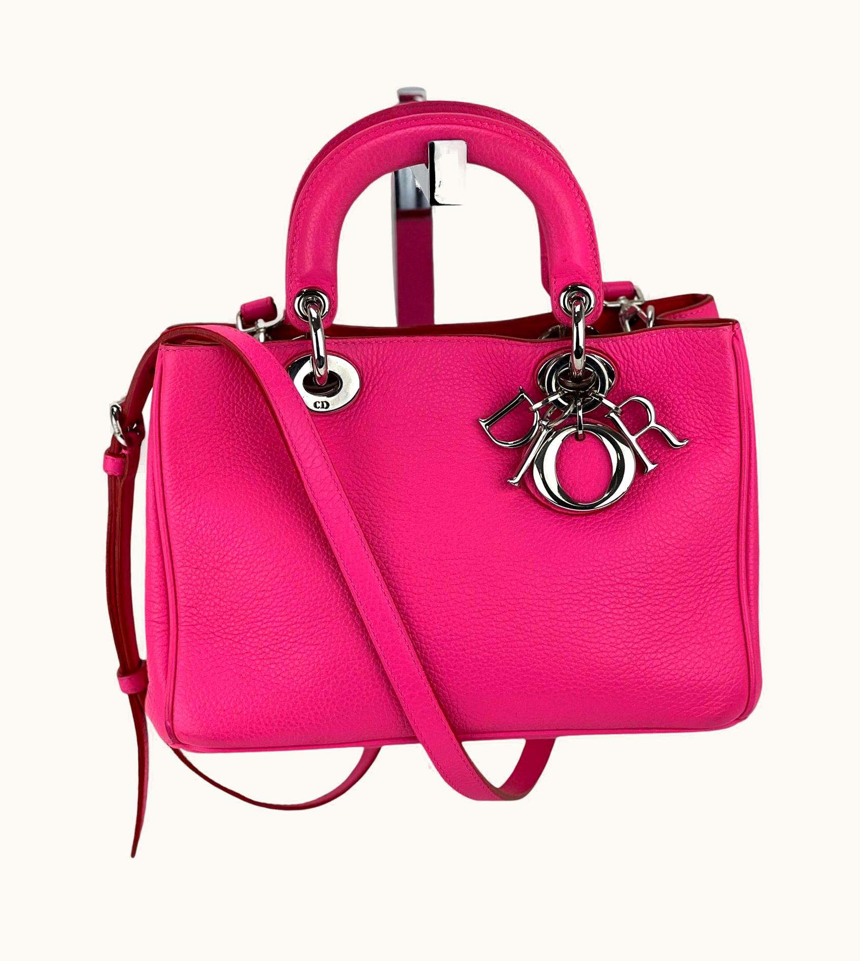 Dior Christian Dior Mini Diorissimo Pebbled Calfskin Leather Pink Tote