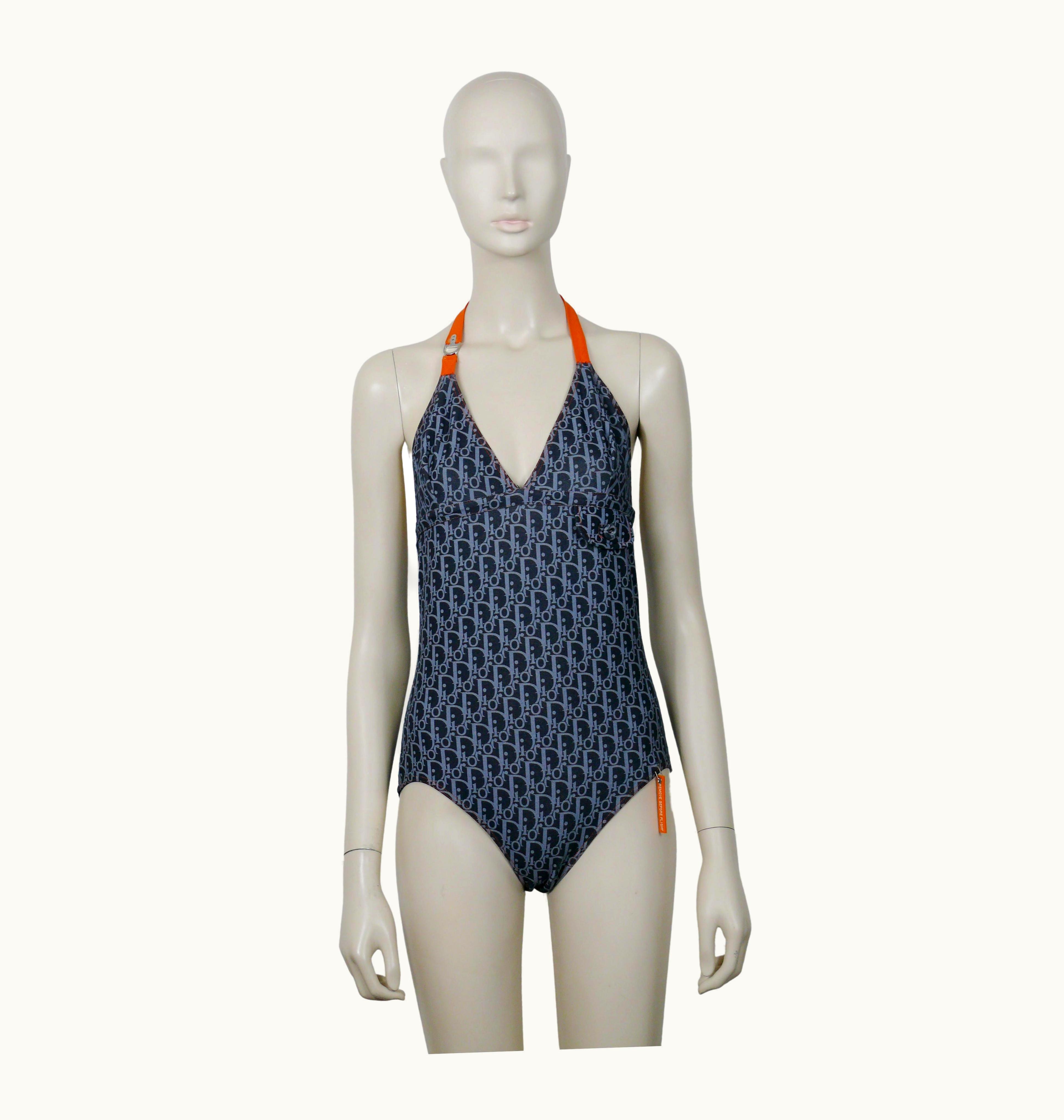 Dior Christian Dior Blue Oblique Monogram Print One-Piece Swimsuit