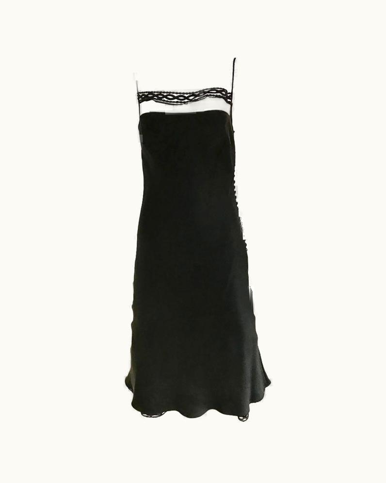 Dior 1990s Christian Dior Black Silk Spaghetti Strap Slip Dress