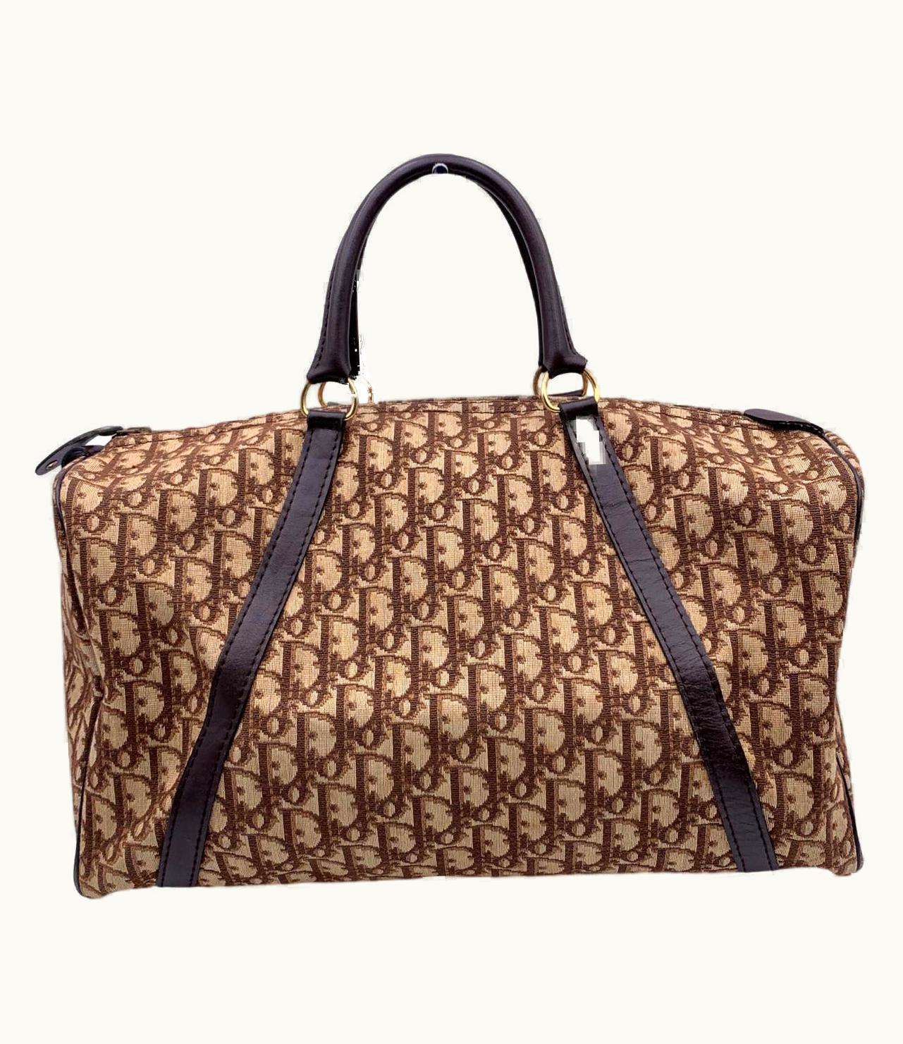 Dior Christian Dior Vintage Brown Logo Tapestry Canvas Boston Bag