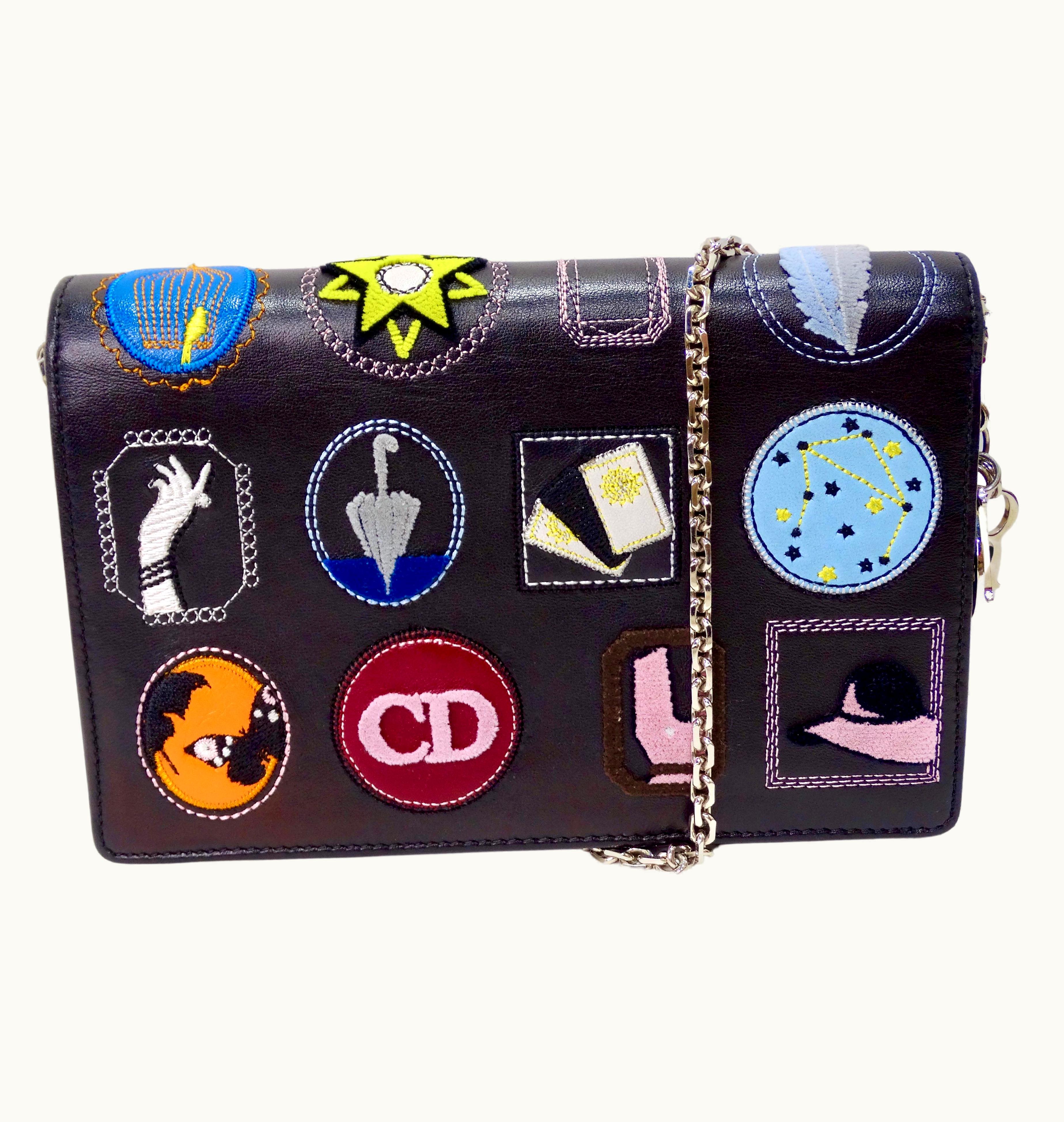 Dior Dior Lady Handbag Patch Embellished Black Leather Shoulder Bag