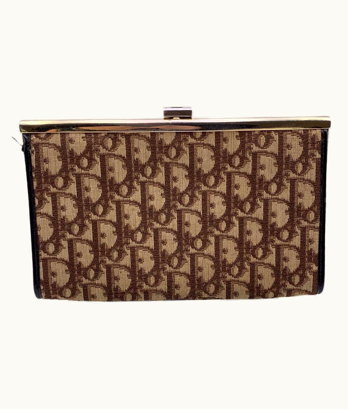 Dior Christian Dior Vintage Brown Logo Tapestry Canvas Clutch Purse