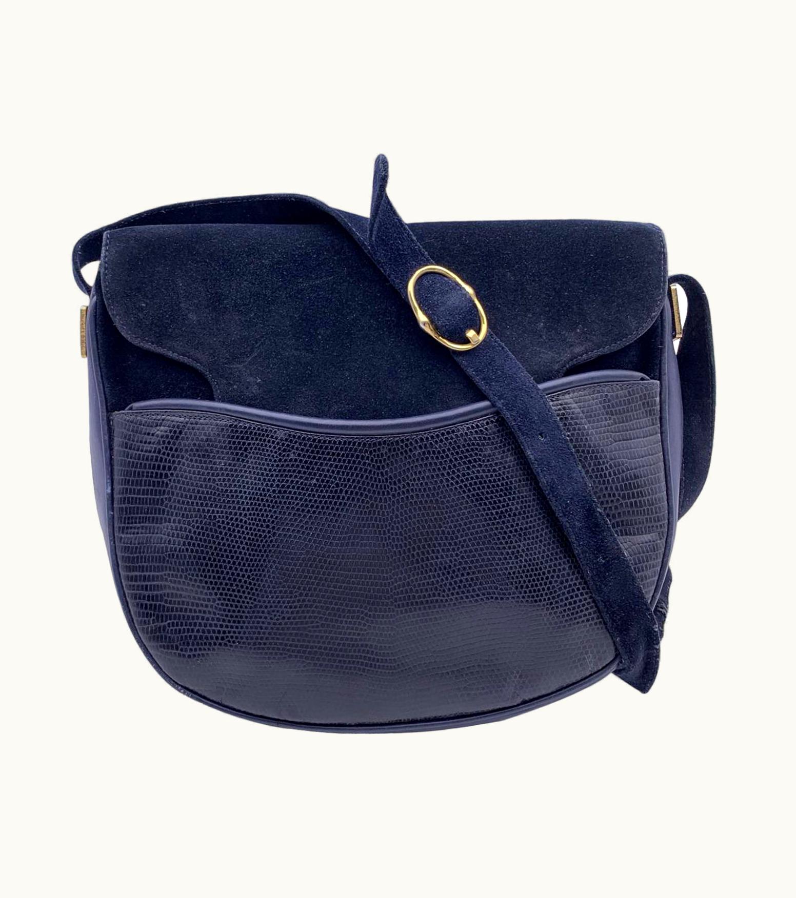 Dior Christian Dior Vintage Blue Leather And Suede Shoulder Bag