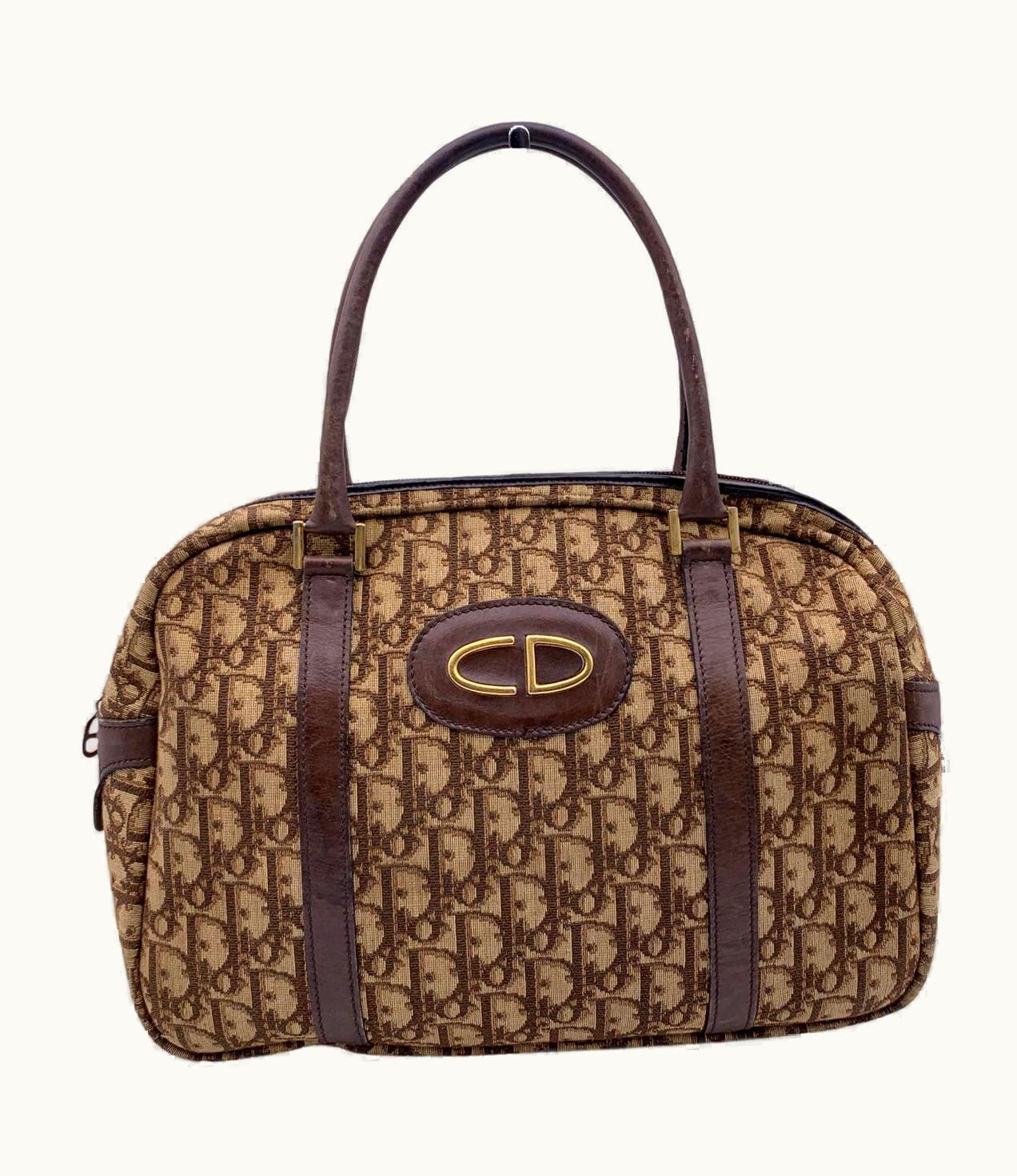 Dior Christian Dior Vintage Brown Oblique Tapestry Canvas Boston Bag
