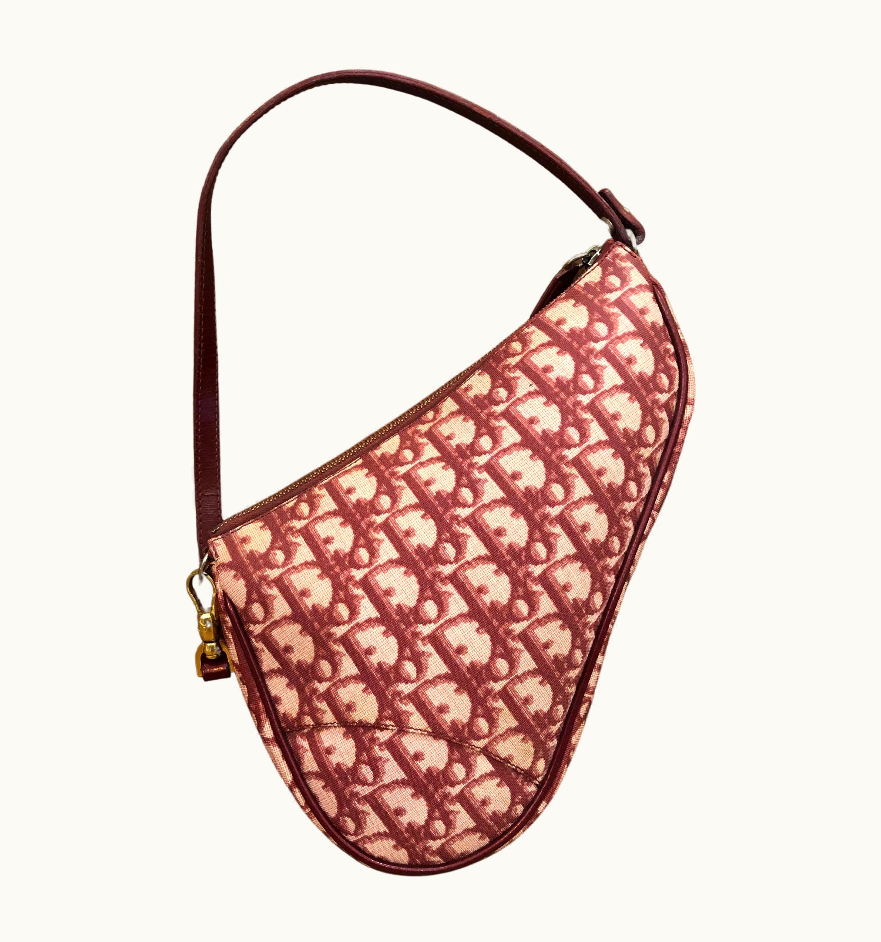 Dior Vintage Christian Dior Burgundy Trotter Canvas Small Saddle Bag