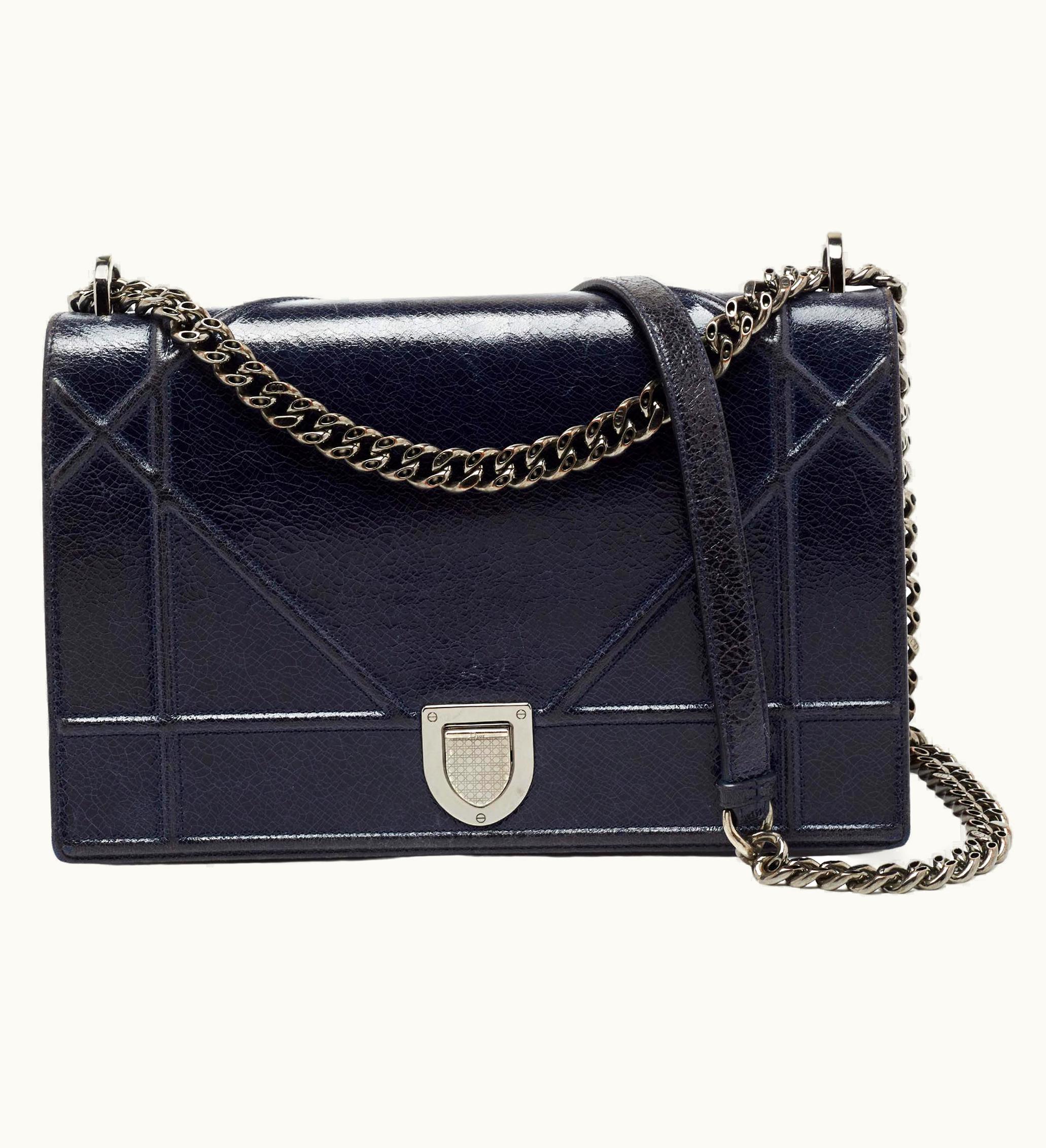 Dior Dior Blue Crackled Patent Leather Large Diorama Shoulder Bag