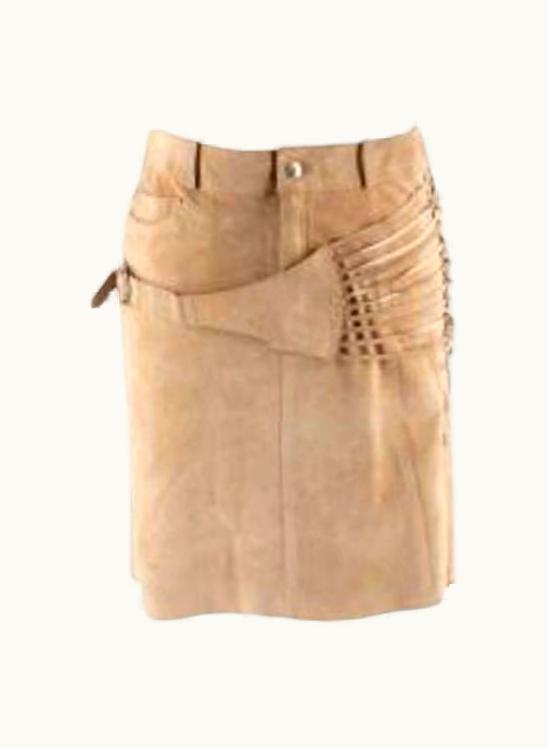 Dior Dior Vintage Galliano Camel Suede Strappy Buckle Mini Skirt UZ0569837