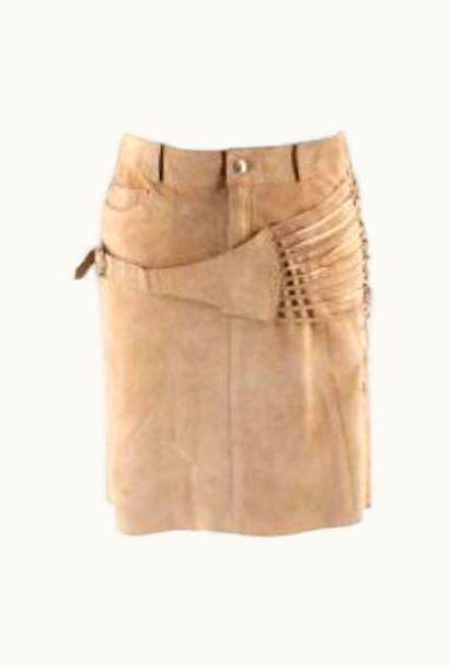 Dior Dior Vintage Galliano Camel Suede Strappy Buckle Mini Skirt UZ0569838