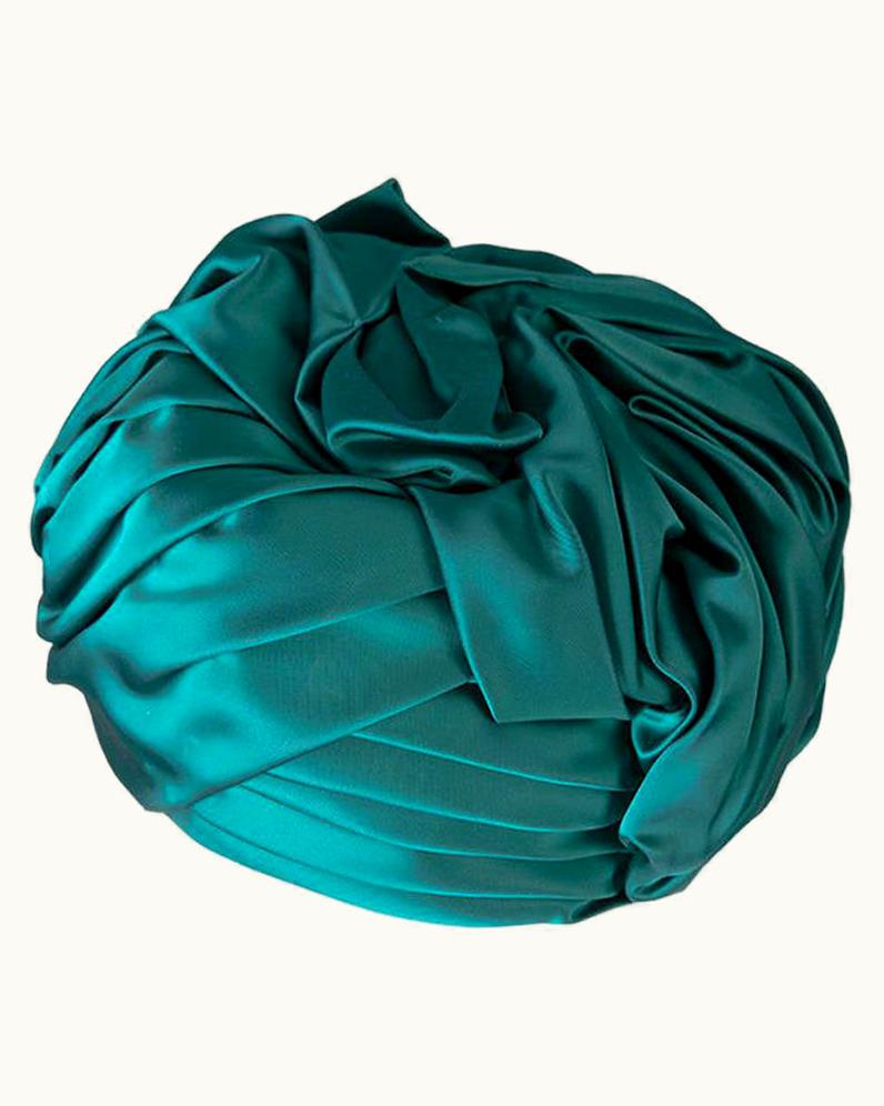Dior Christian Dior Emerald Green Silk Satin Turban Hat, 1960s