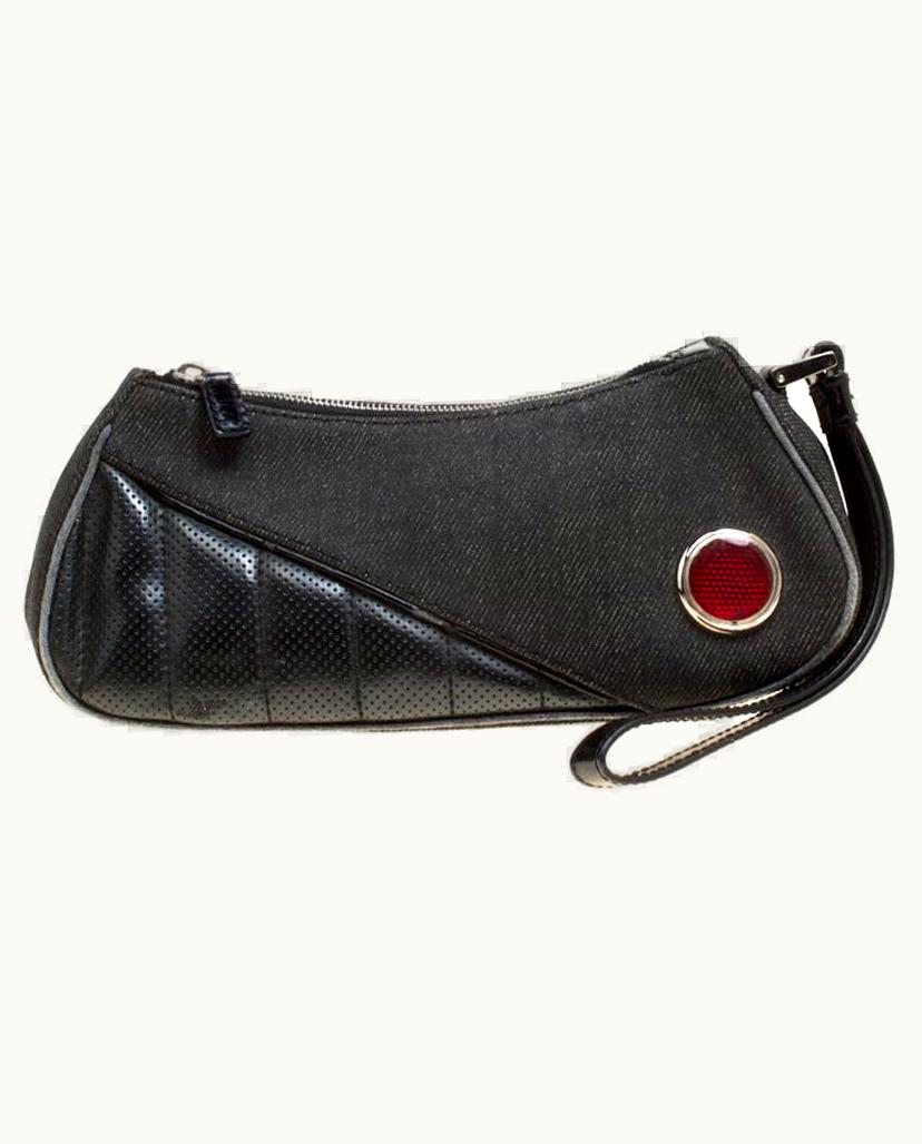 Dior Dior Black Denim And Leather Motorcycle Rockabilly Wristlet Clutch