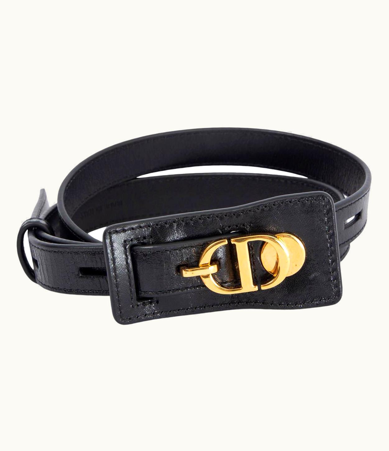 Dior Christian Dior Black Leather Montaigne Bobby Cd Belt