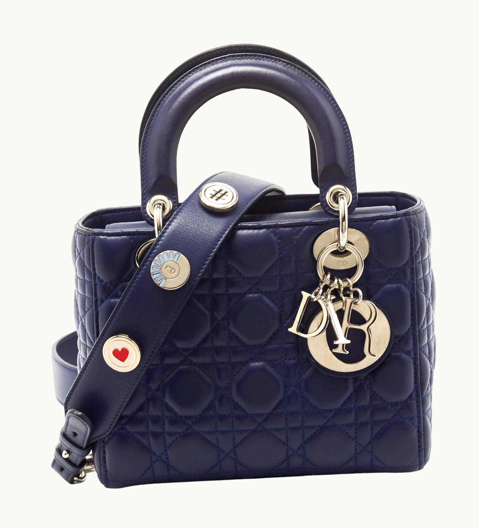 Dior Dior Blue Cannage Leather Small My Lady Dior Tote
