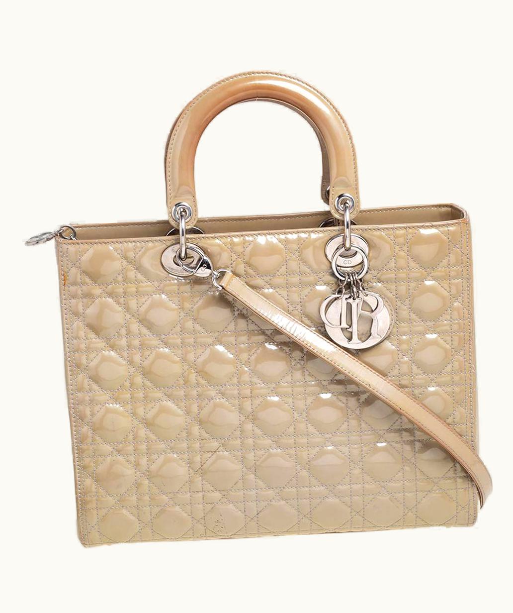 Dior Dior Beige Cannage Patent Leather Large Lady Dior Tote UZ0569857