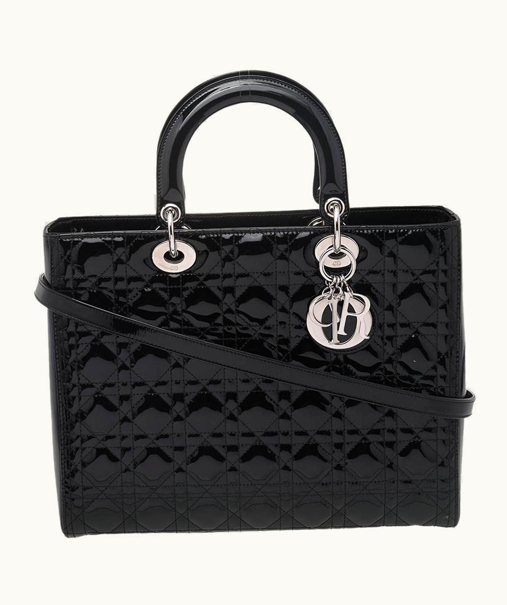 Dior Dior Black Cannage Patent Leather Large Lady Dior Tote UZ0569858