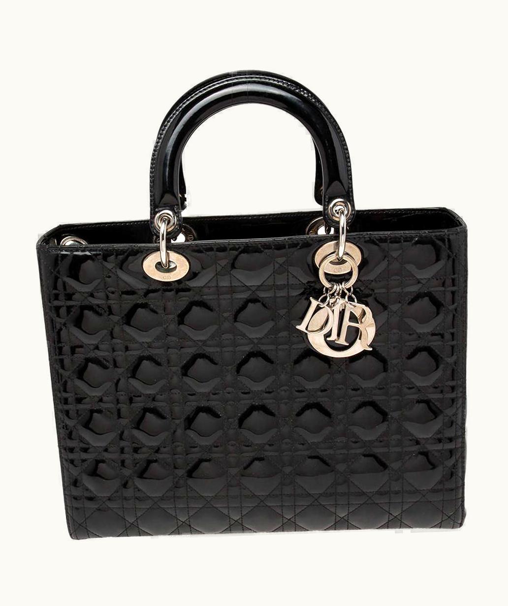 Dior Dior Black Cannage Patent Leather Large Lady Dior Tote UZ0569863