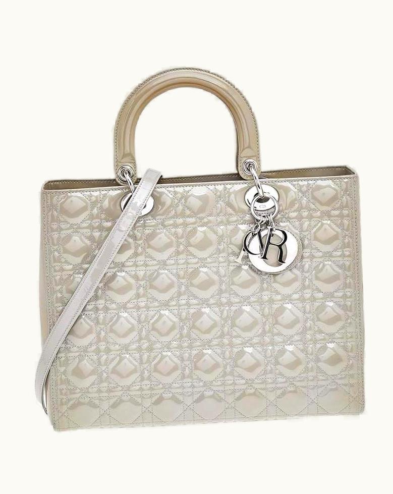 Dior Dior Grey Cannage Patent Leather Large Lady Dior Tote UZ0569864