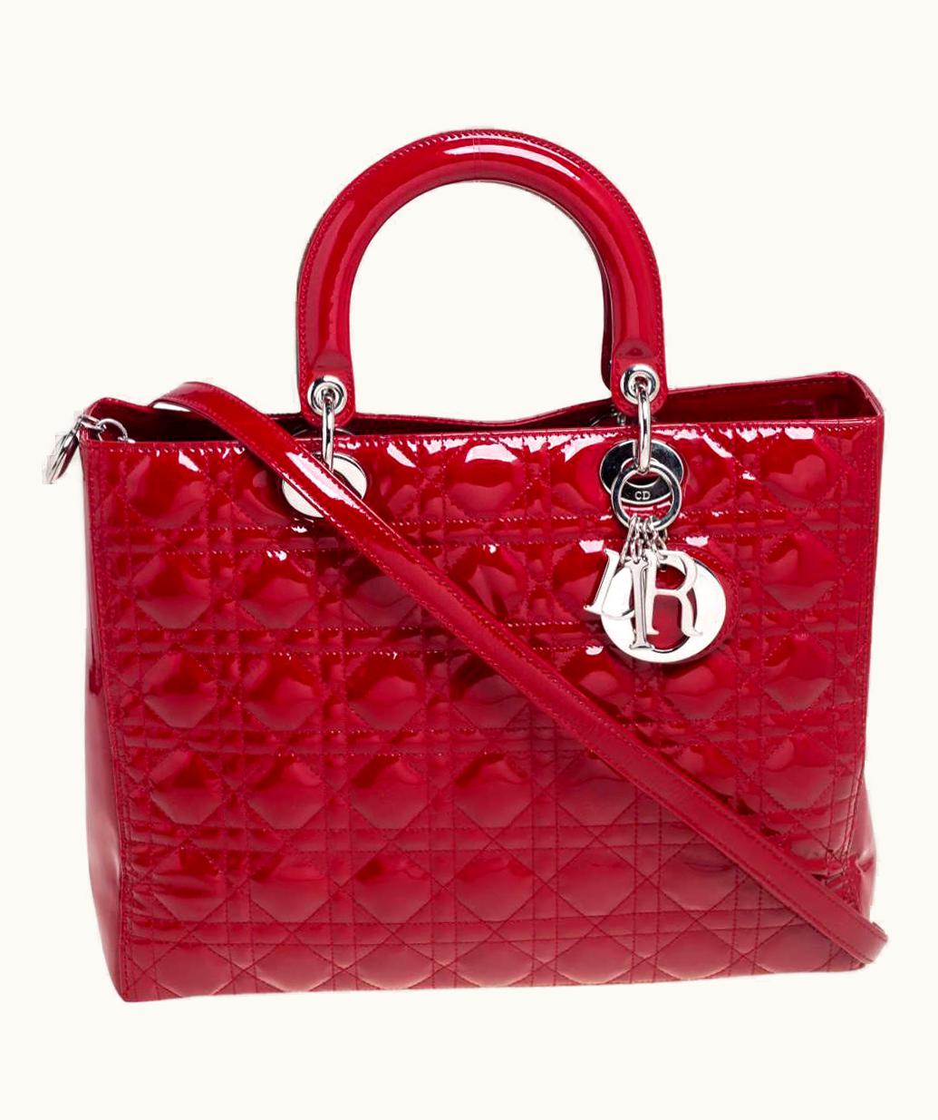 Dior Dior Red Cannage Patent Leather Large Lady Dior Tote UZ0569865
