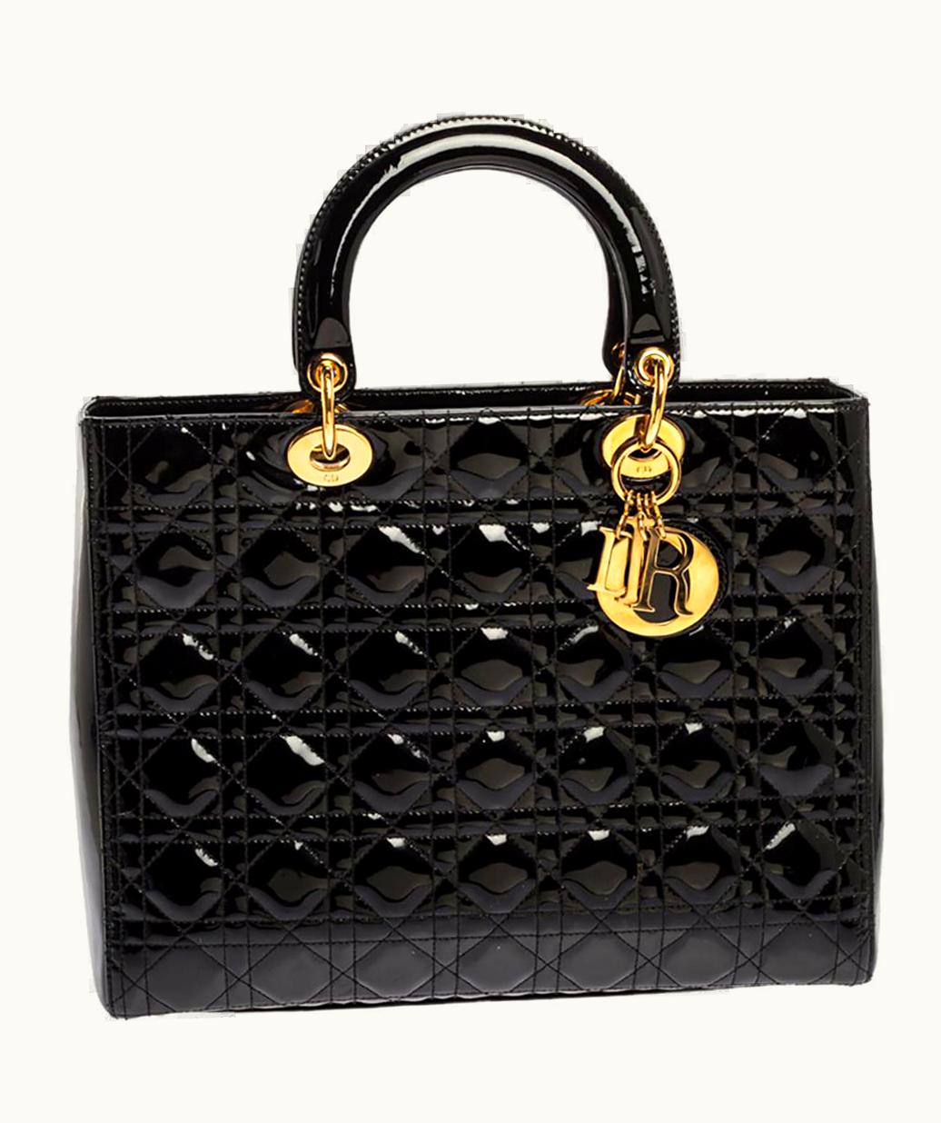Dior Dior Black Cannage Patent Leather Large Lady Dior Tote UZ0569870