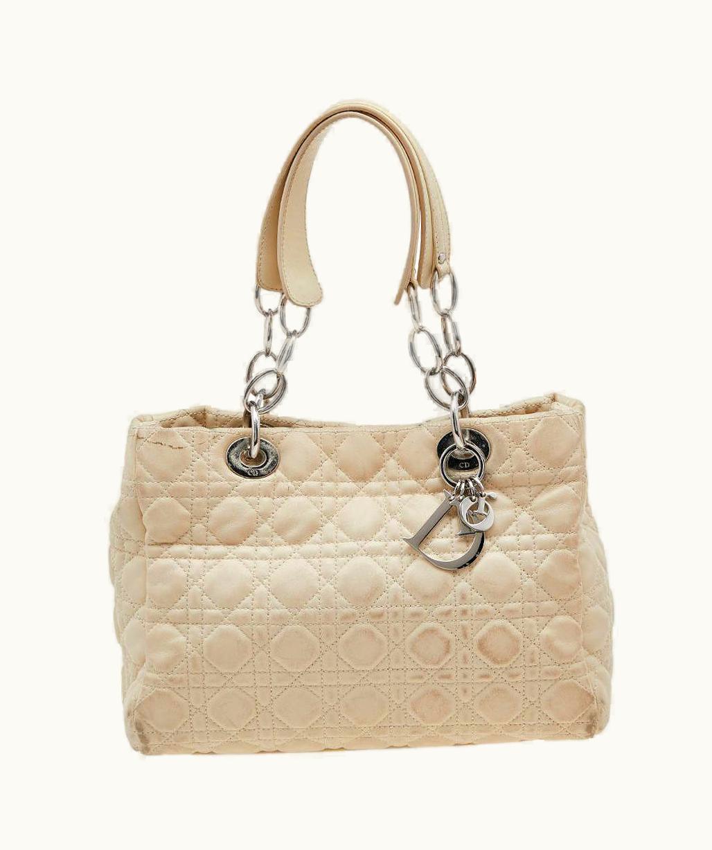 Dior Dior Beige Cannage Leather Soft Lady Dior Shopper Tote