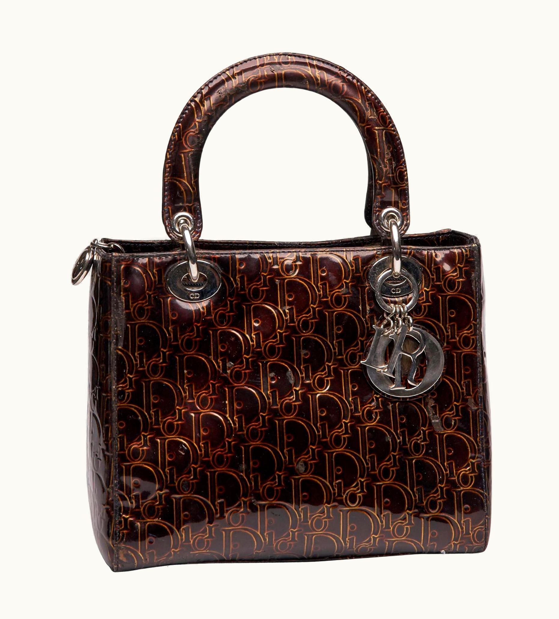 Dior Dior Patent Leather Brown Medium Ultimate Lady Dior Bag