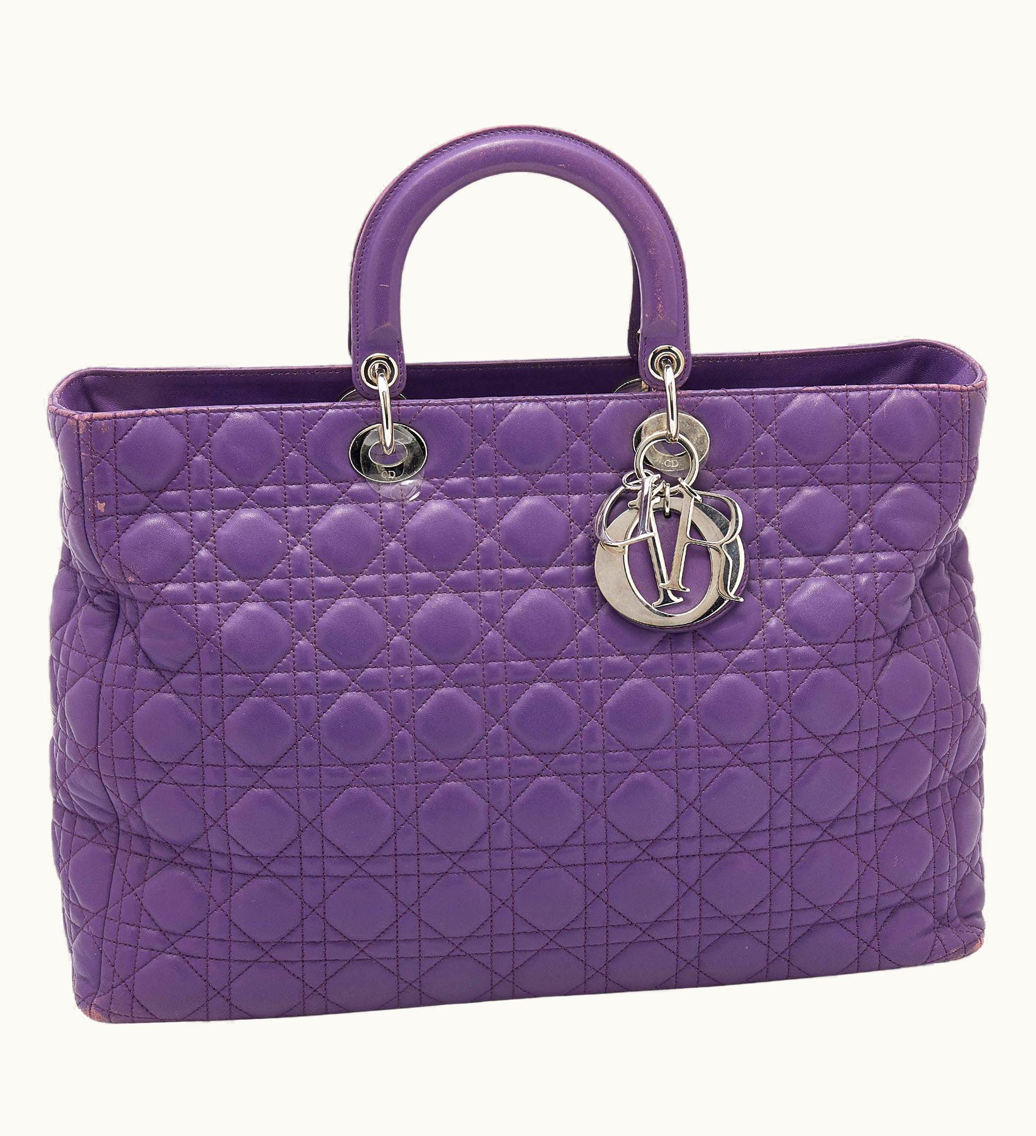 Dior Dior Purple Cannage Leather Large Soft Lady Dior Tote