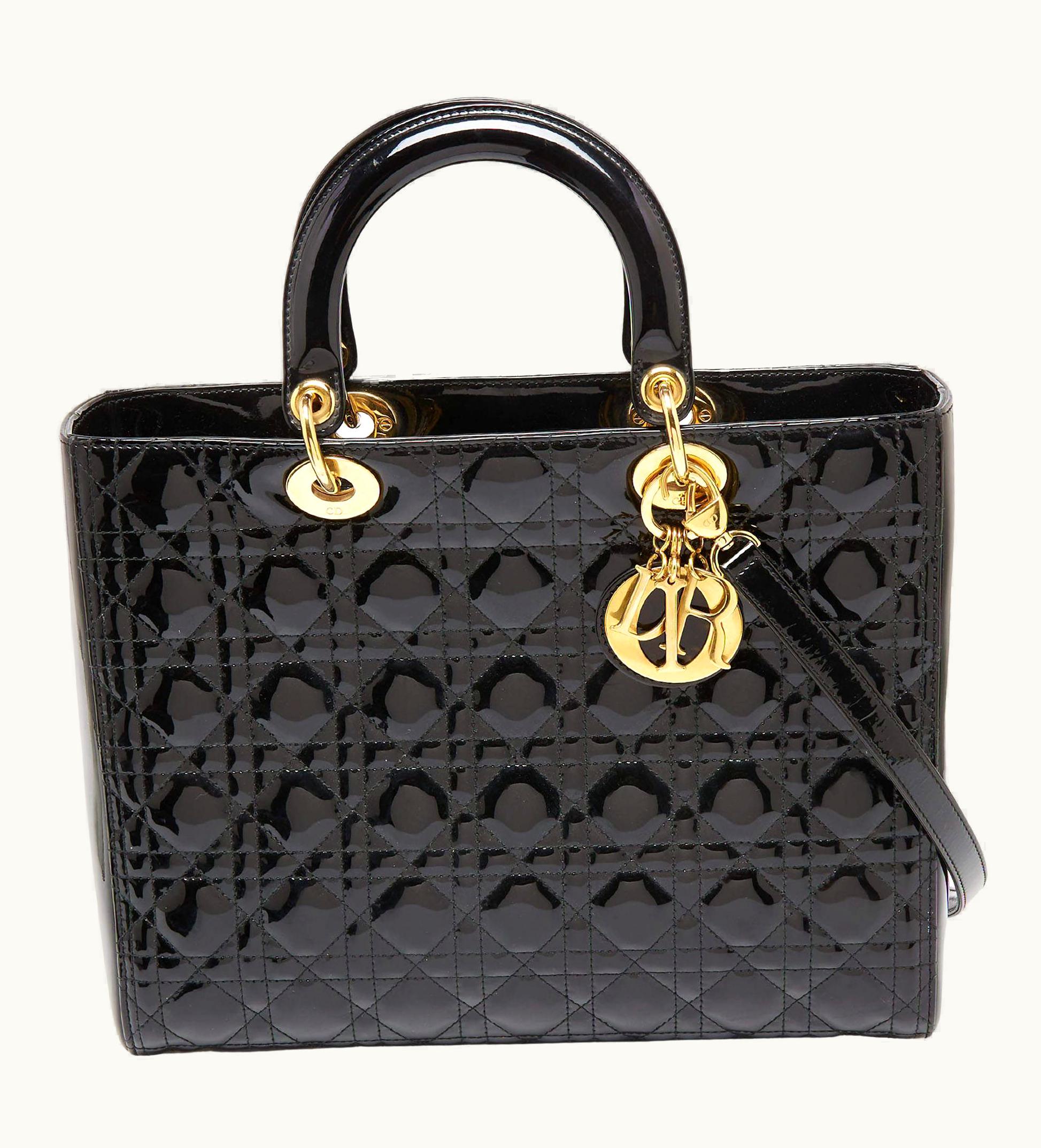 Dior Dior Black Cannage Patent Leather Large Lady Dior Tote UZ0569885