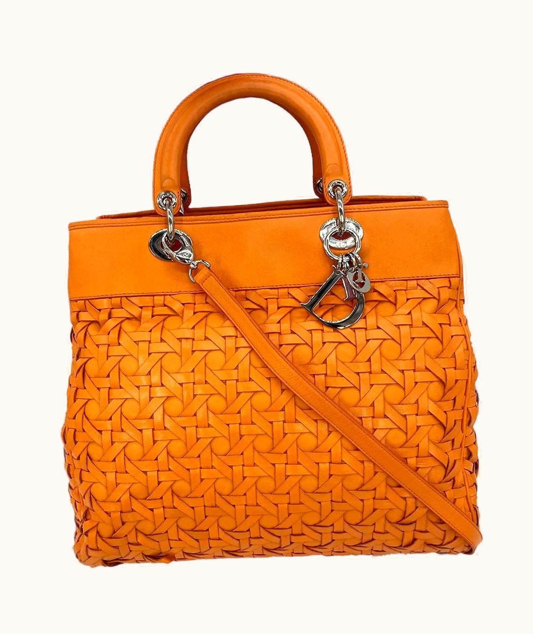 Dior Christian Dior Woven Leather Orange Lady Dior Avenue Tote