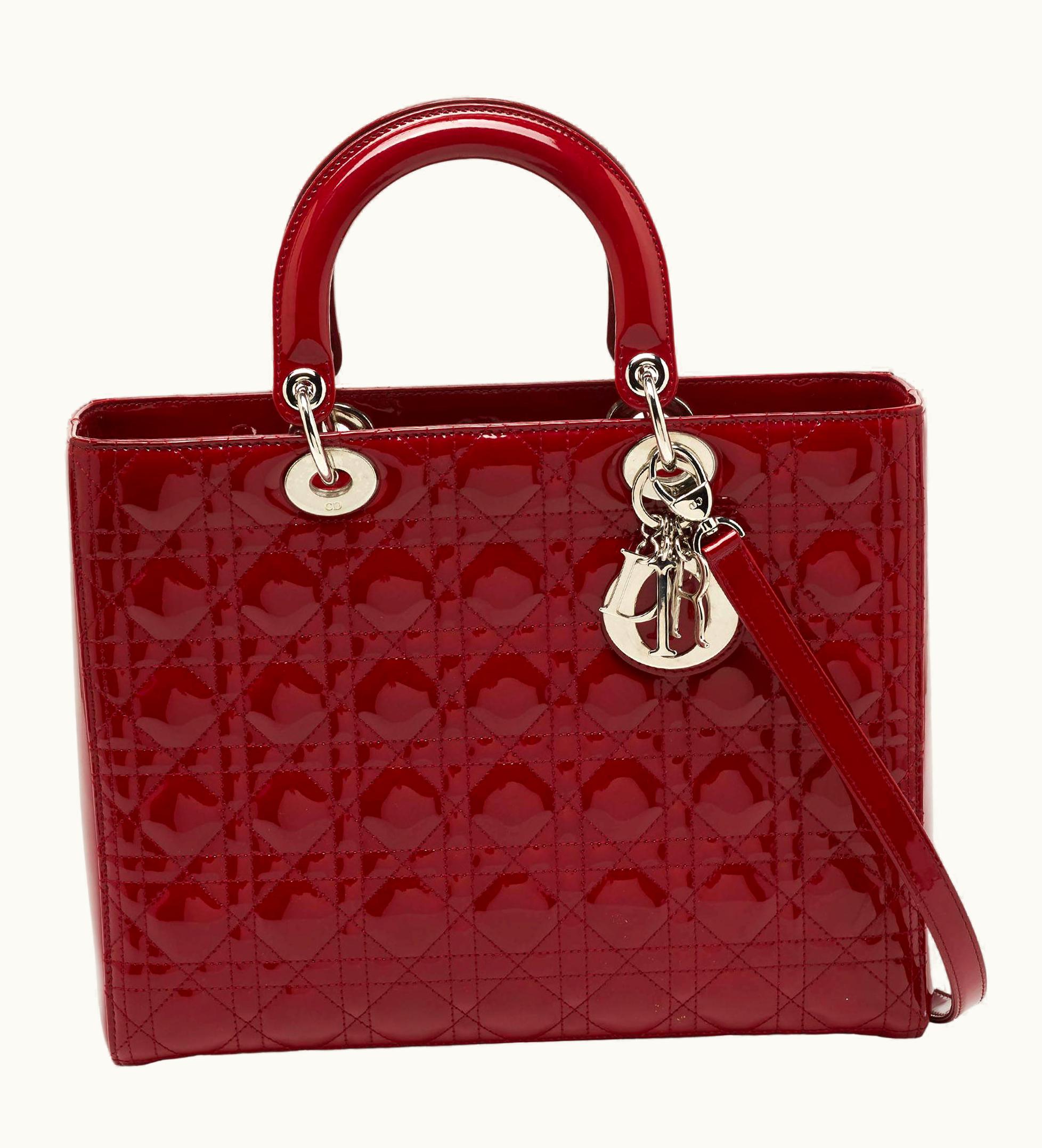 Dior Dior Red Cannage Patent Leather Large Lady Dior Tote UZ0569893