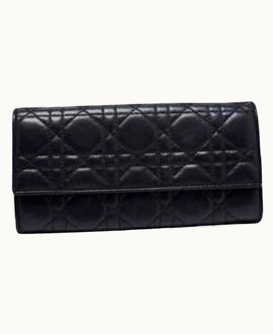 Dior Dior Black Cannage Leather Lady Dior Wallet On Chain