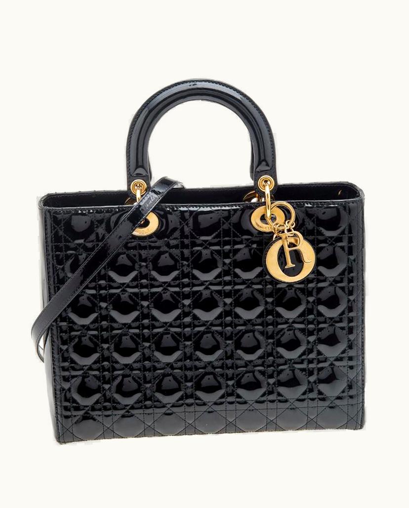 Dior Dior Black Cannage Patent Leather Large Lady Dior Tote UZ0569900