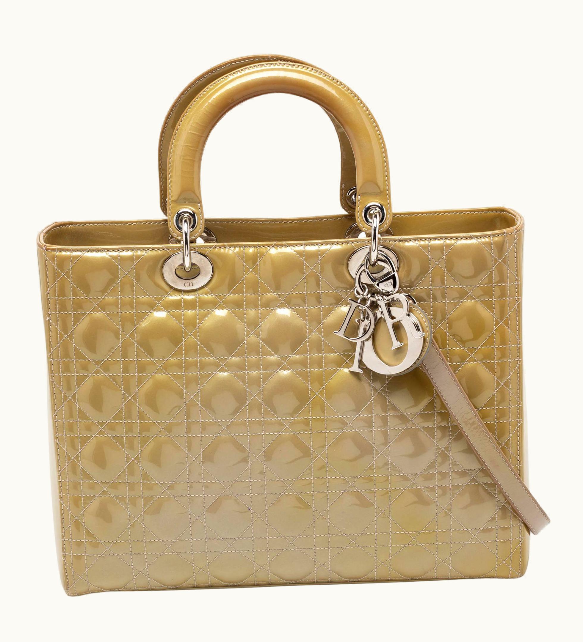 Dior Dior Beige Cannage Patent Leather Large Lady Dior Tote UZ0569902