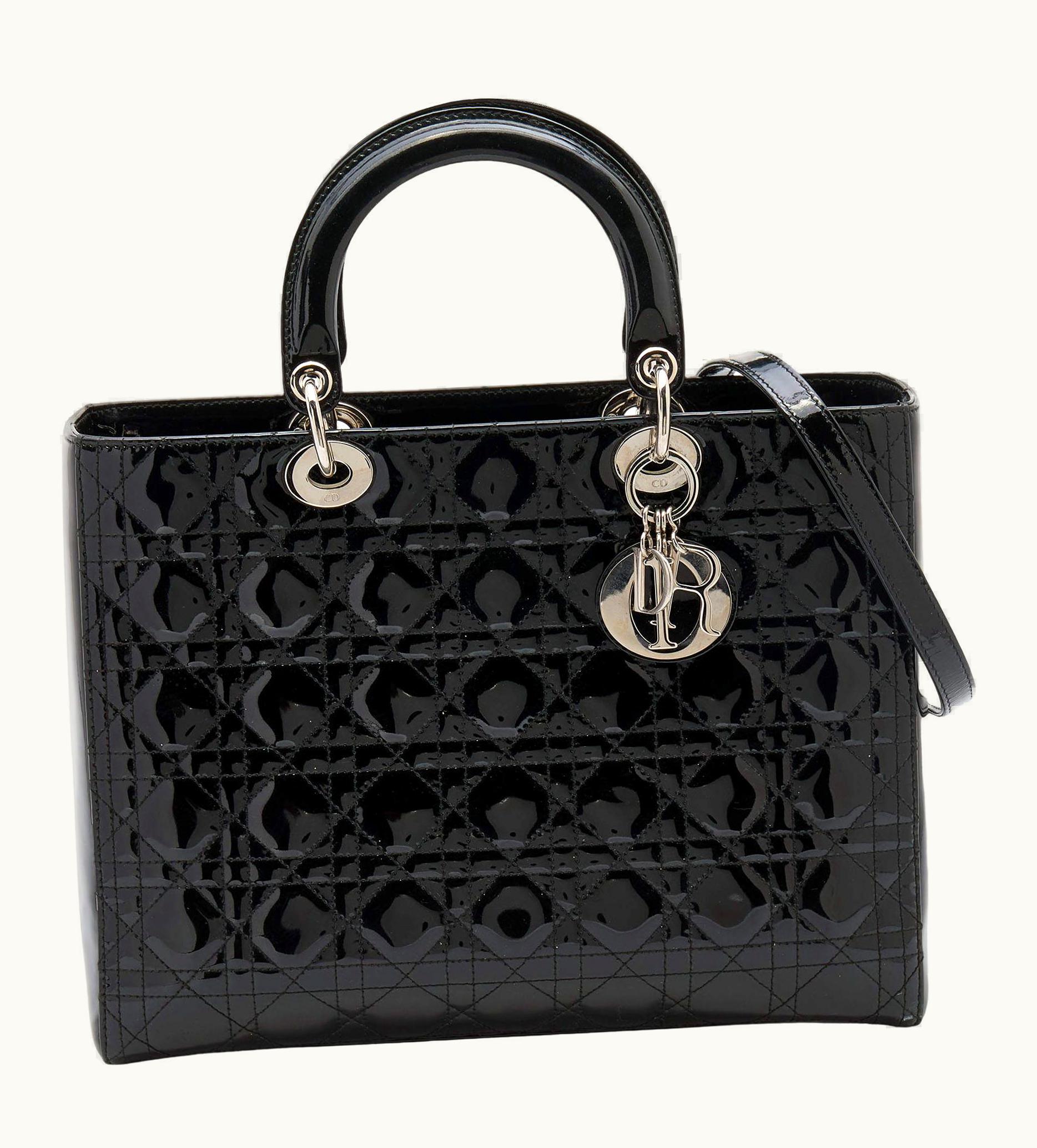 Dior Dior Black Cannage Patent Leather Large Lady Dior Tote UZ0569910