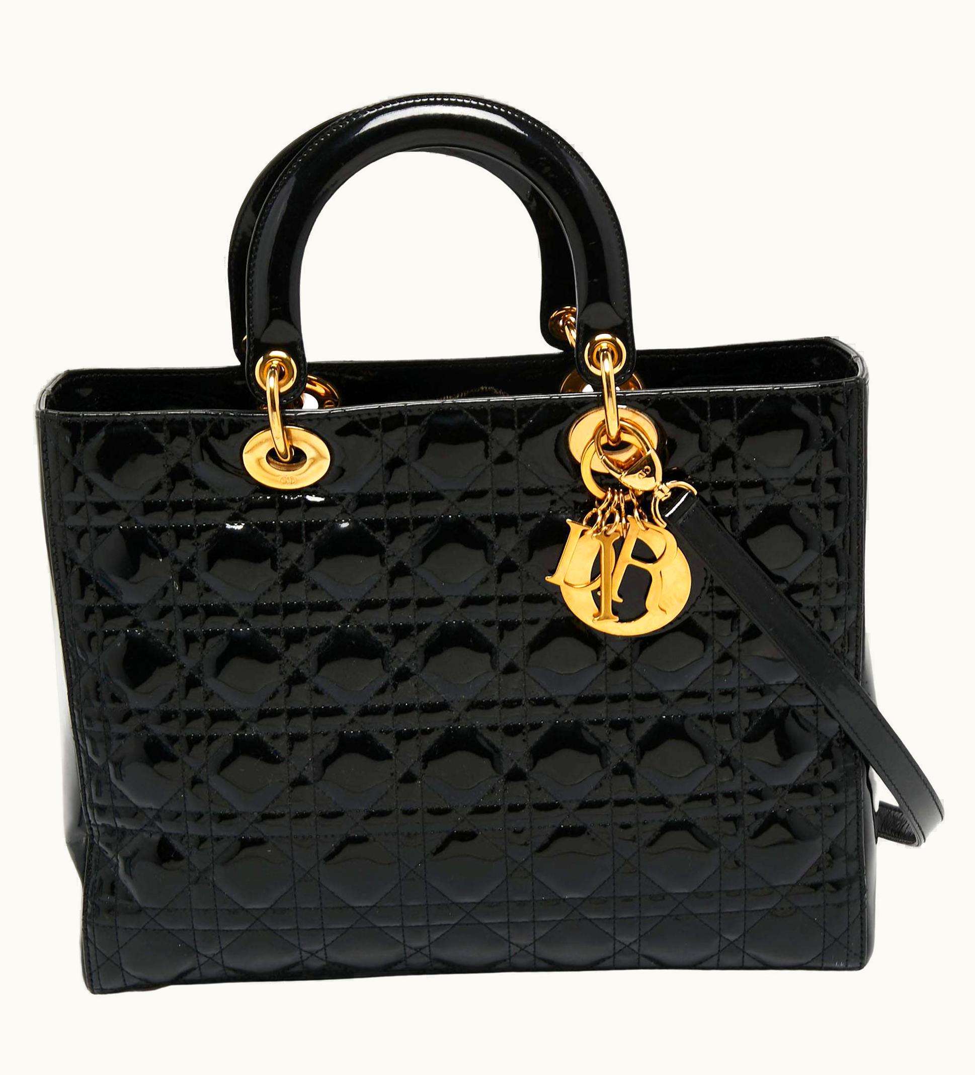 Dior Dior Black Cannage Patent Leather Large Lady Dior Tote UZ0569912